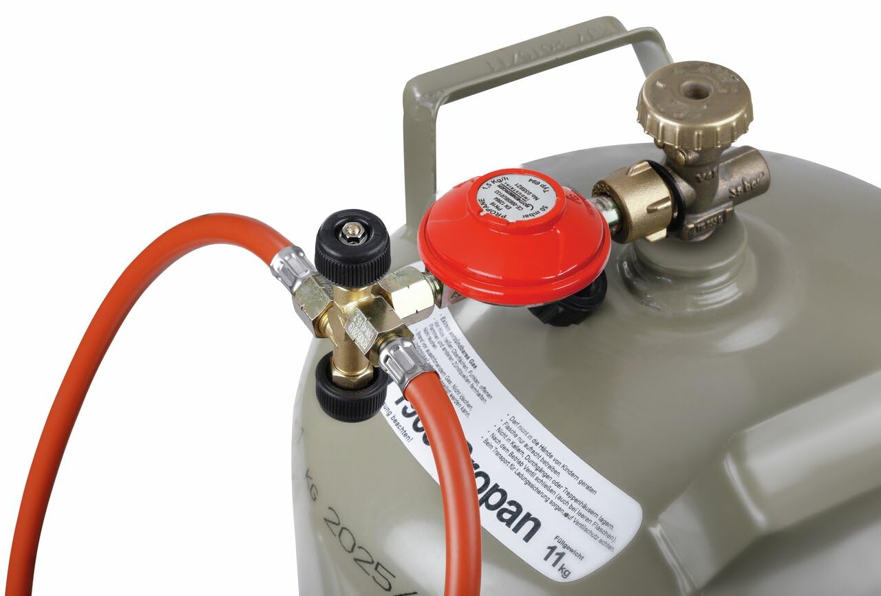 Azdele 2-Stufen Propangasregler Mit 3m Schlauch & Manometer - POL-Anschluss Für Grill, Heizung, Herd