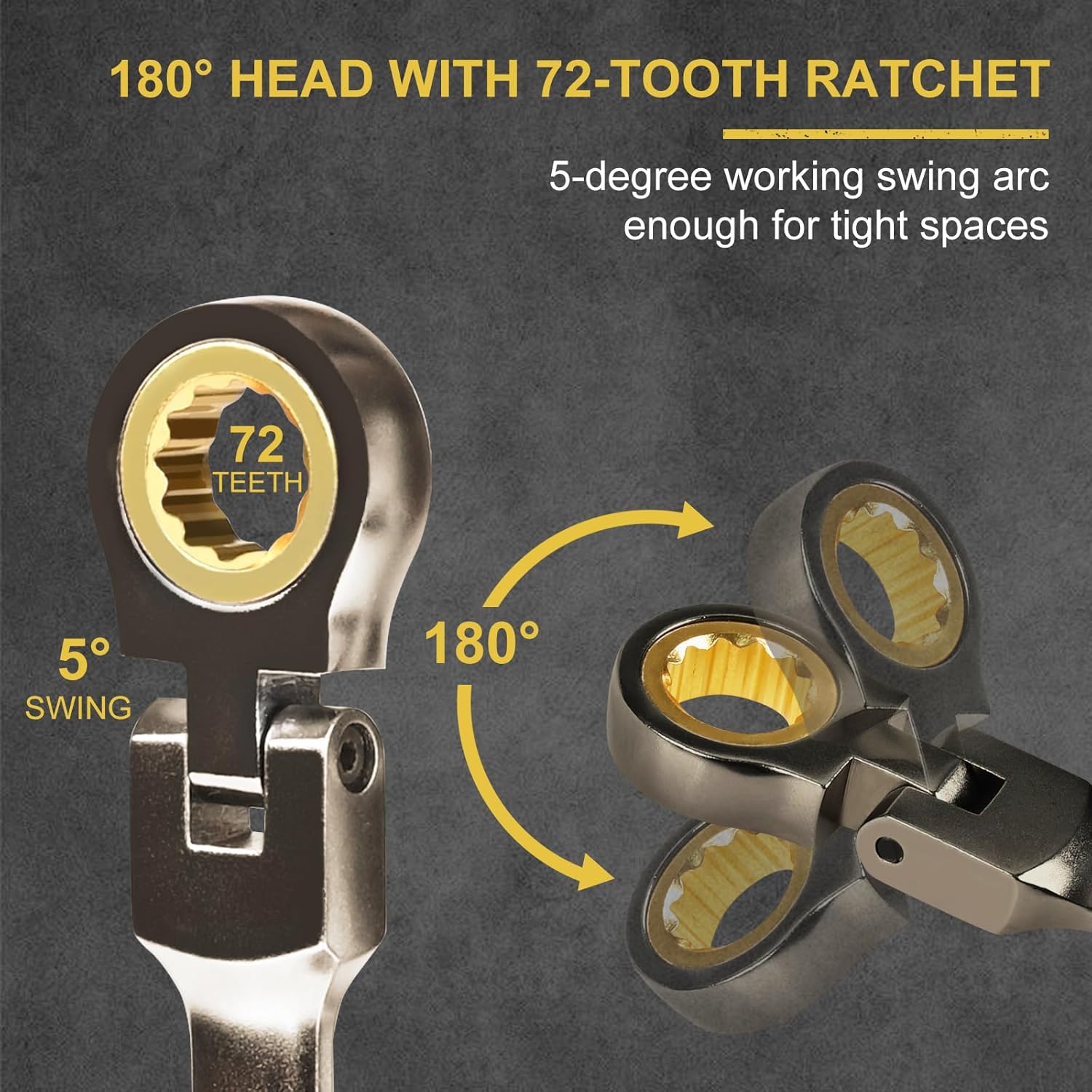 Egofine 7/16 Ratchet Wrench Flex Head, 7/16 Wrench Ratcheting Combination Wrenches SAE, Industrial Grade Gear Spanner with 12 Point Box End, 72-Teeth Ratchet Nickel Plating, Chrome Vanadium Steel