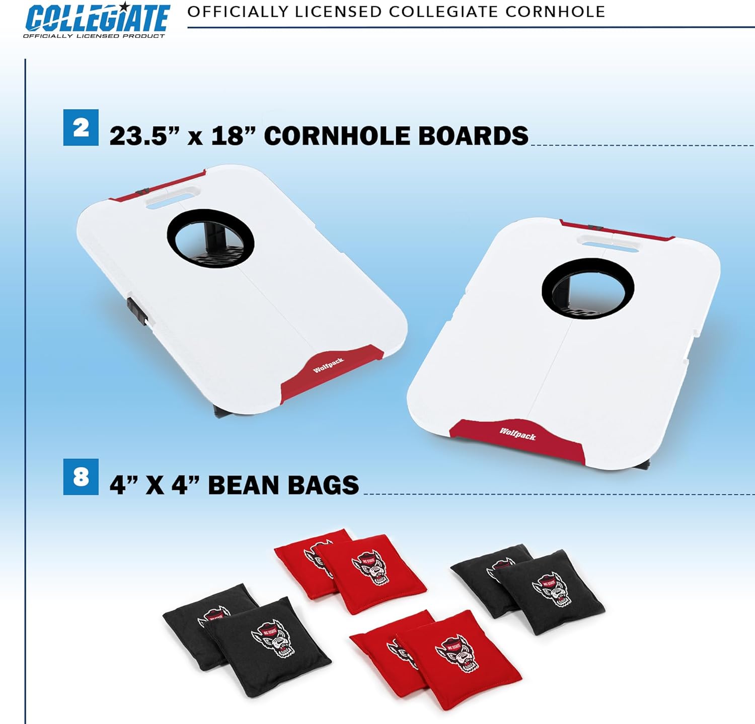 Wild Sports NCAA North Carolina State Wolfpack Pro Football All-Weather Cornhole Set - Travel Bean Bag Toss Set Includes 8 Bean Bags