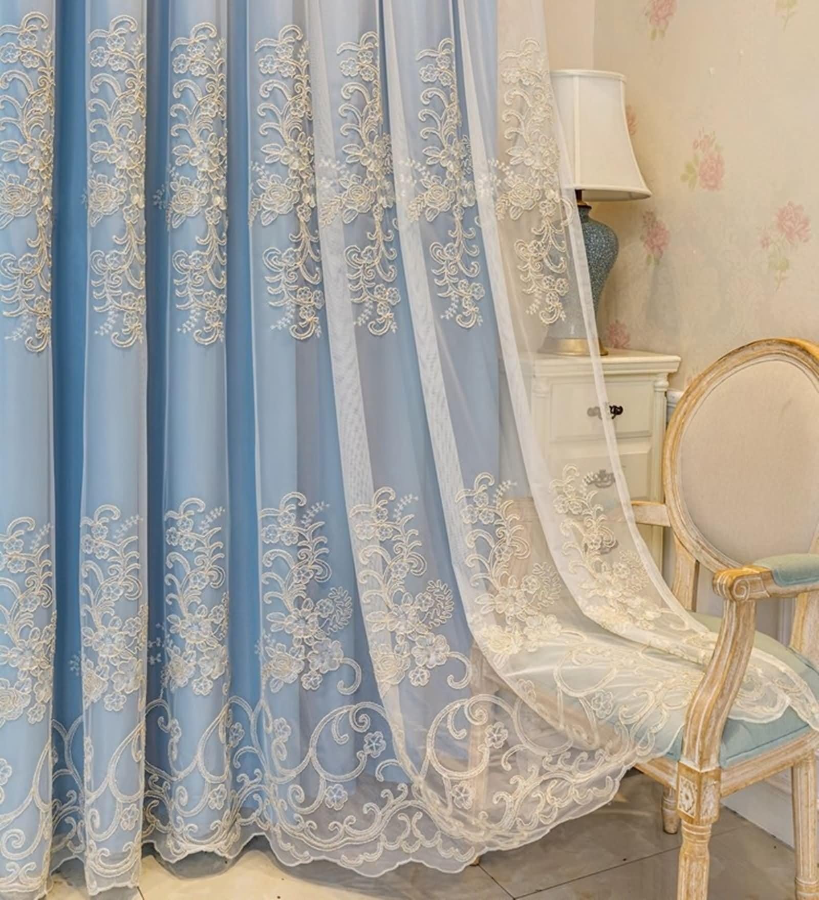Beydodo Rideau Opaque Occultant, Rideaux Chambre Decoratif 137 x 214 Oeillet, Aspect Floral Brodé 2 Pièce, Polyester