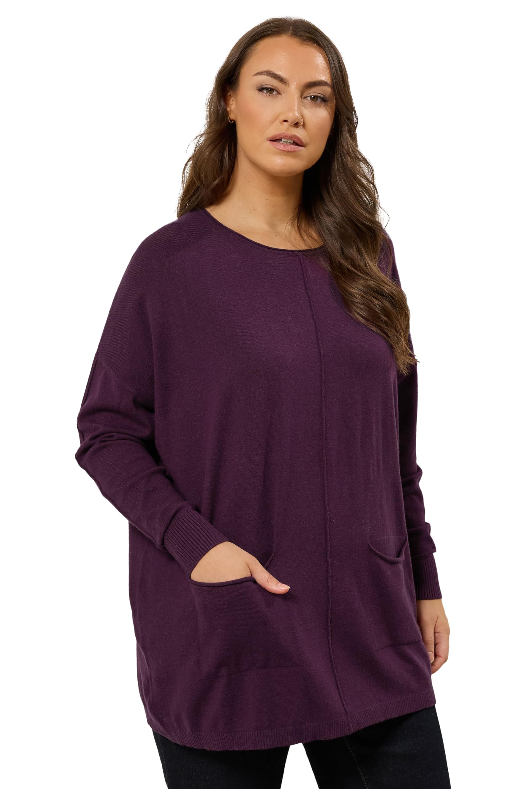 Evans Women's Purple Curve Soft Touch Front Seam Jumper - Plus Size Curve
