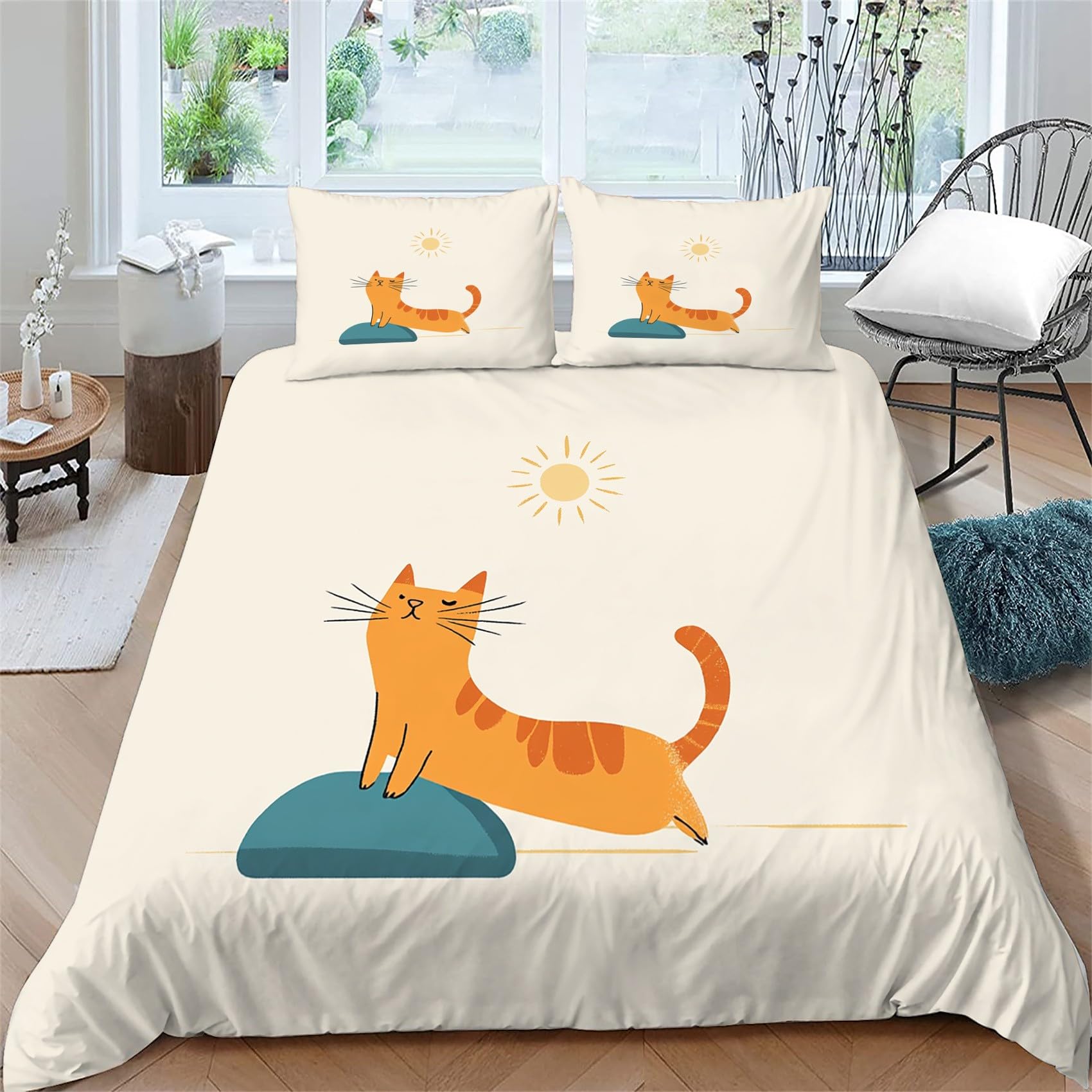 Housse de couette 140x200 chat 3D imprimé et parure de lit adulte