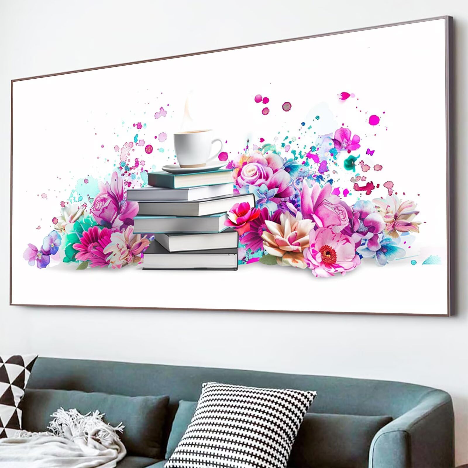 Diamond Painting Kaffee Diamond Painting Erwachsene Blume Bastelset Kinder ab 6 Jahre Mosaikherstellung Kreatives Geschenke für Mädchen Anfänger, Diamant Kreuzstich Arts Zimmer Deko 60x120cm Y5-851
