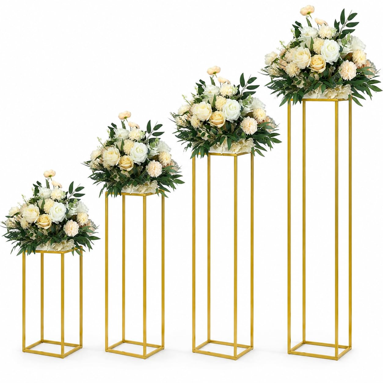 4 supporti per fiori in metallo, a colonna geometrici, centrotavola, rettangolare, per matrimoni, decorazioni per feste