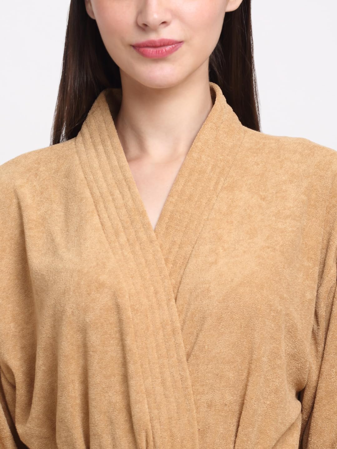 CREEVA Everyday Unisex Micro Terry Bathrobe Collection With kimono collar and 1 Pocket, 3/4 Sleeve Bath Robe Super Soft Light Weight - Camel - Image 5 thumbnail