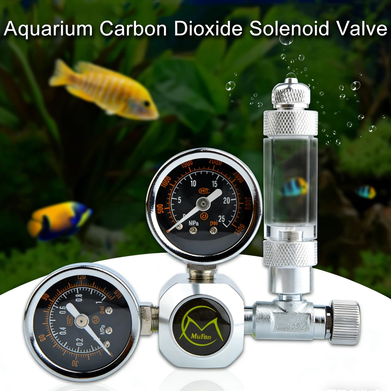 Co2 Aquarium,Régulateur Co2 pour Aquarium, Double Manomètre avec Électrovanne, avec Compte-Bulles, Interface w21.8