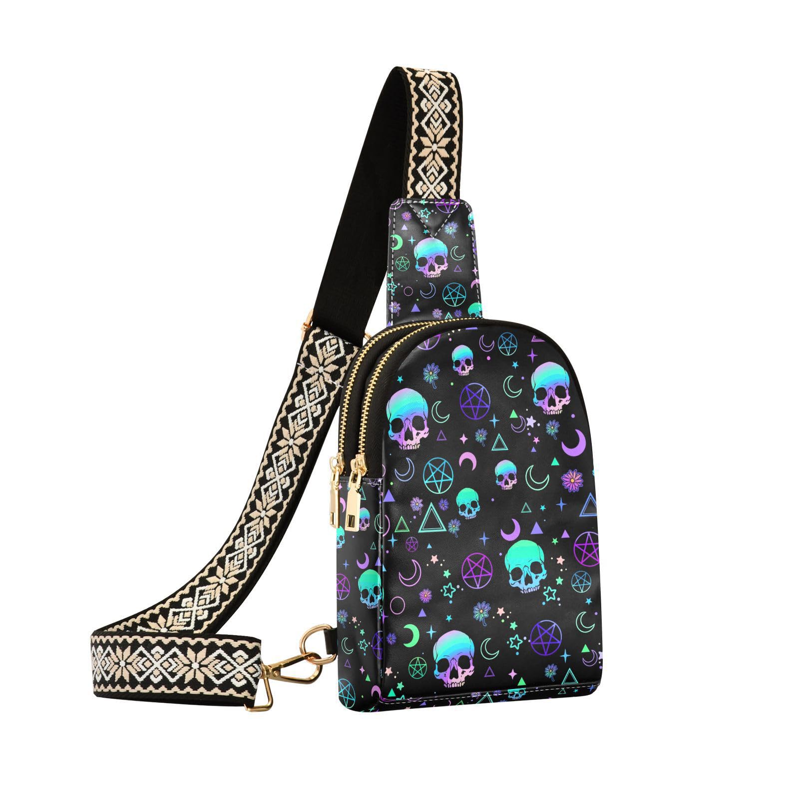 NCRJCZQL Crossbody Sling Bag for Women Leather Shoulder Chest Bag Small Fanny Pack for Hiking Travel | Leather, Shoulder, Chest Bag, for Hiking,