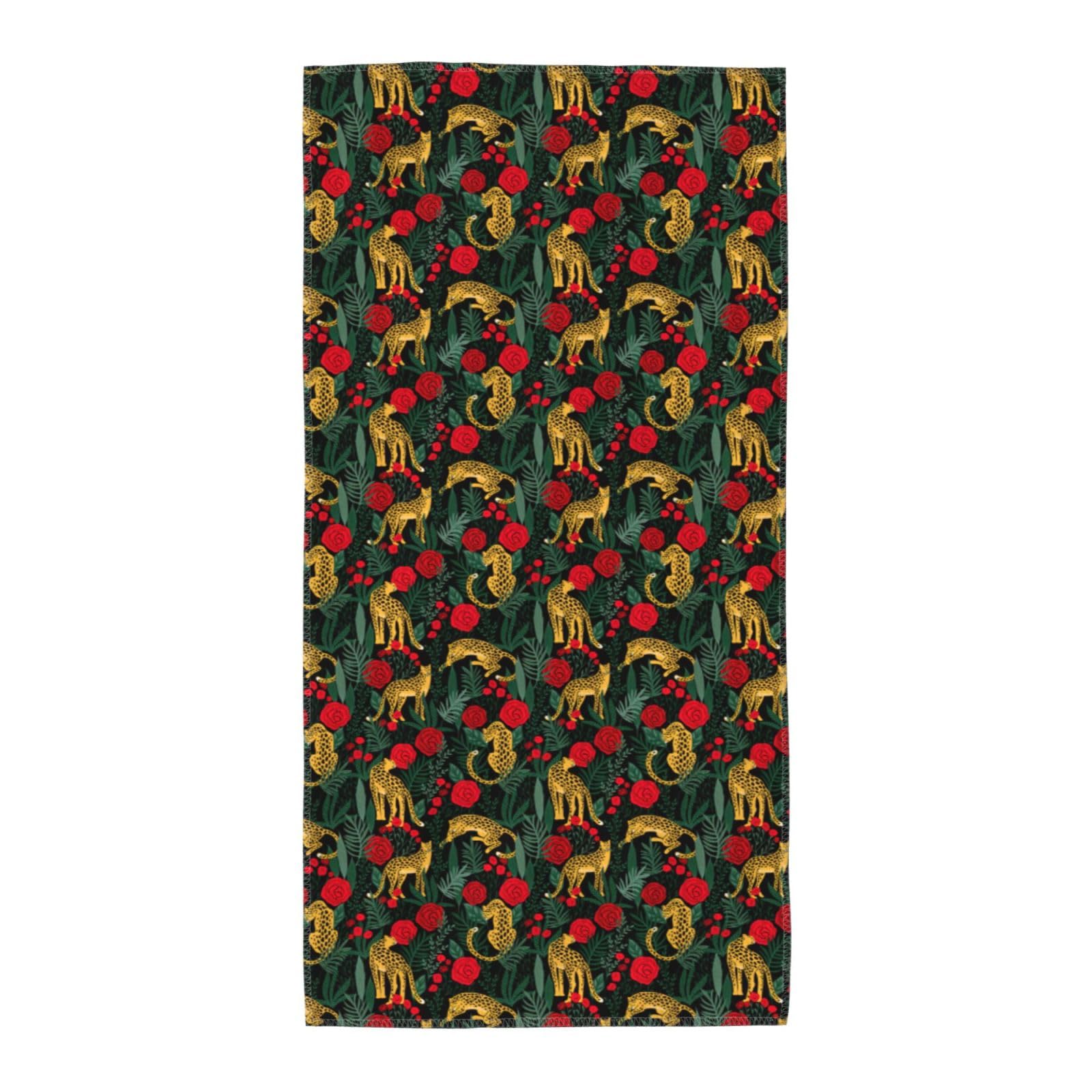 SDEGTHO Leopard And Roses Fashion Printed Bath Towel High Water Absorption For Hiking Trip