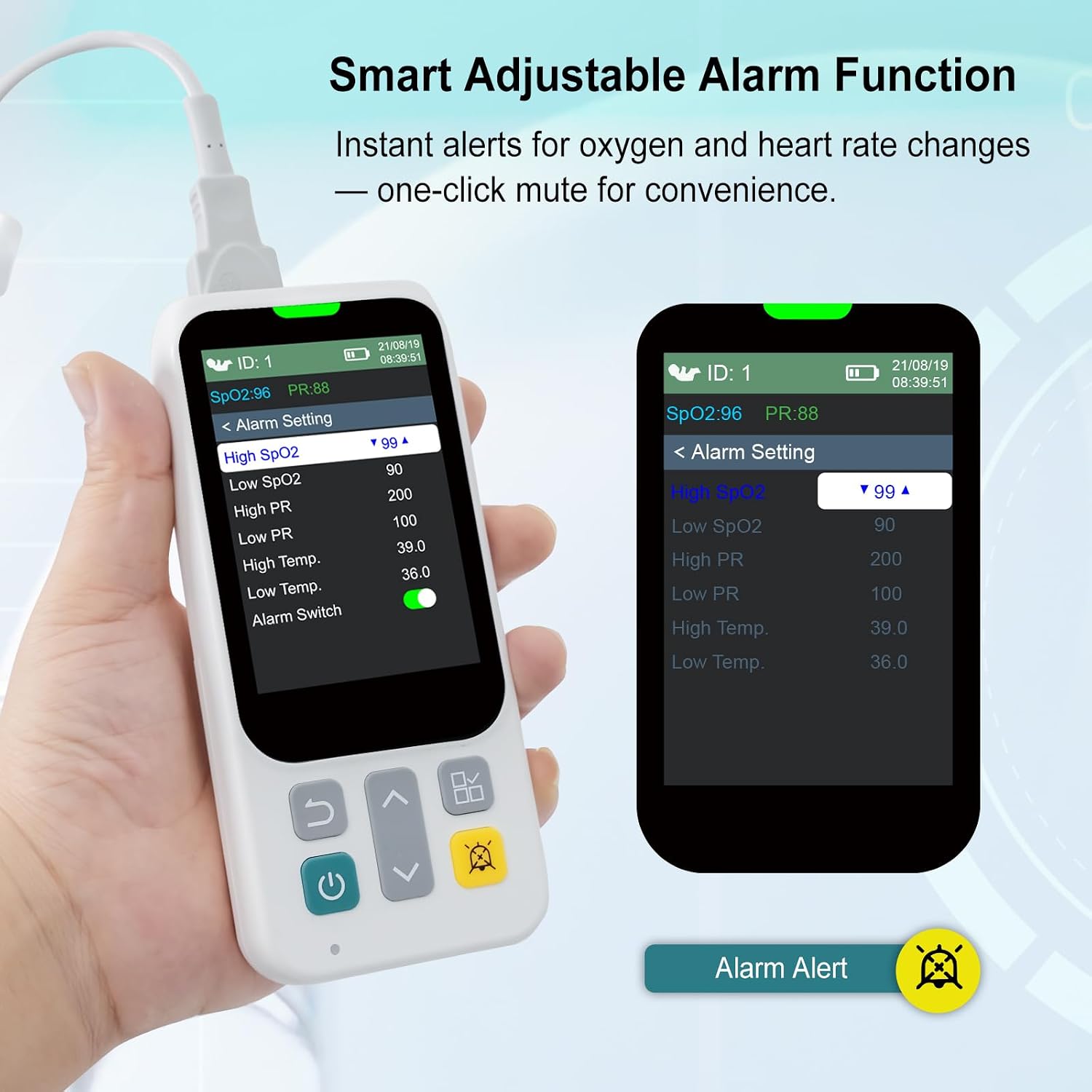 Handheld Pulse Oximeter for Infant, Newborn and Adult, Rechargeable Oximeter with Respiration Tracking, Continuous Monitoring with Alarm, Oxygen Reader for Finger Adults for Home & Sports Use
