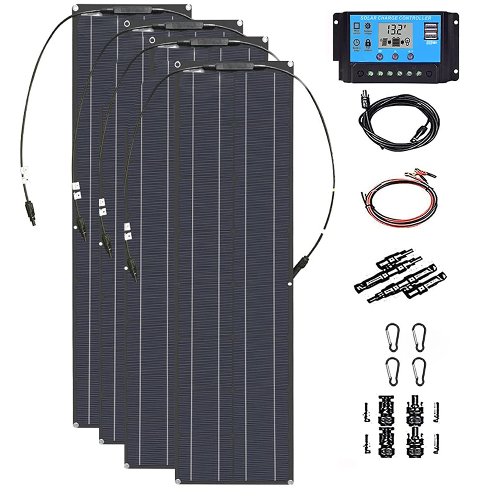 Pannello Solare, Pannello Solare Flessibile, Kit Fotovoltaico, Pannelli Solari da Balcone, 4 * 200W Pannello Fotovoltaico con 40A Controller per Camper Caravan Barca Cabina Rimorchio Yacht