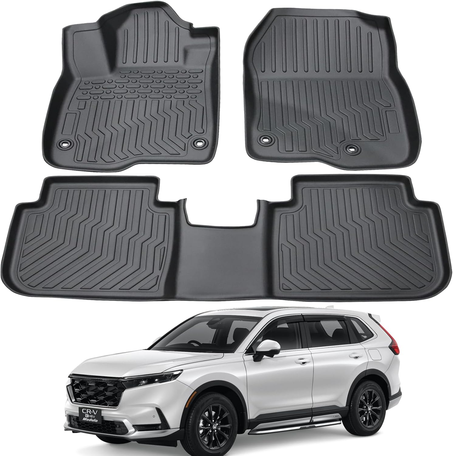 Custom Fit All Weather Car Floor Mats Compatible with 2023-2024 Honda CR-V, Fit for Honda CR-V Rubber Floor Mat, Full Set Includes 1st and 2nd Rows Maximum Coverage, Laser Measured, Non Slip