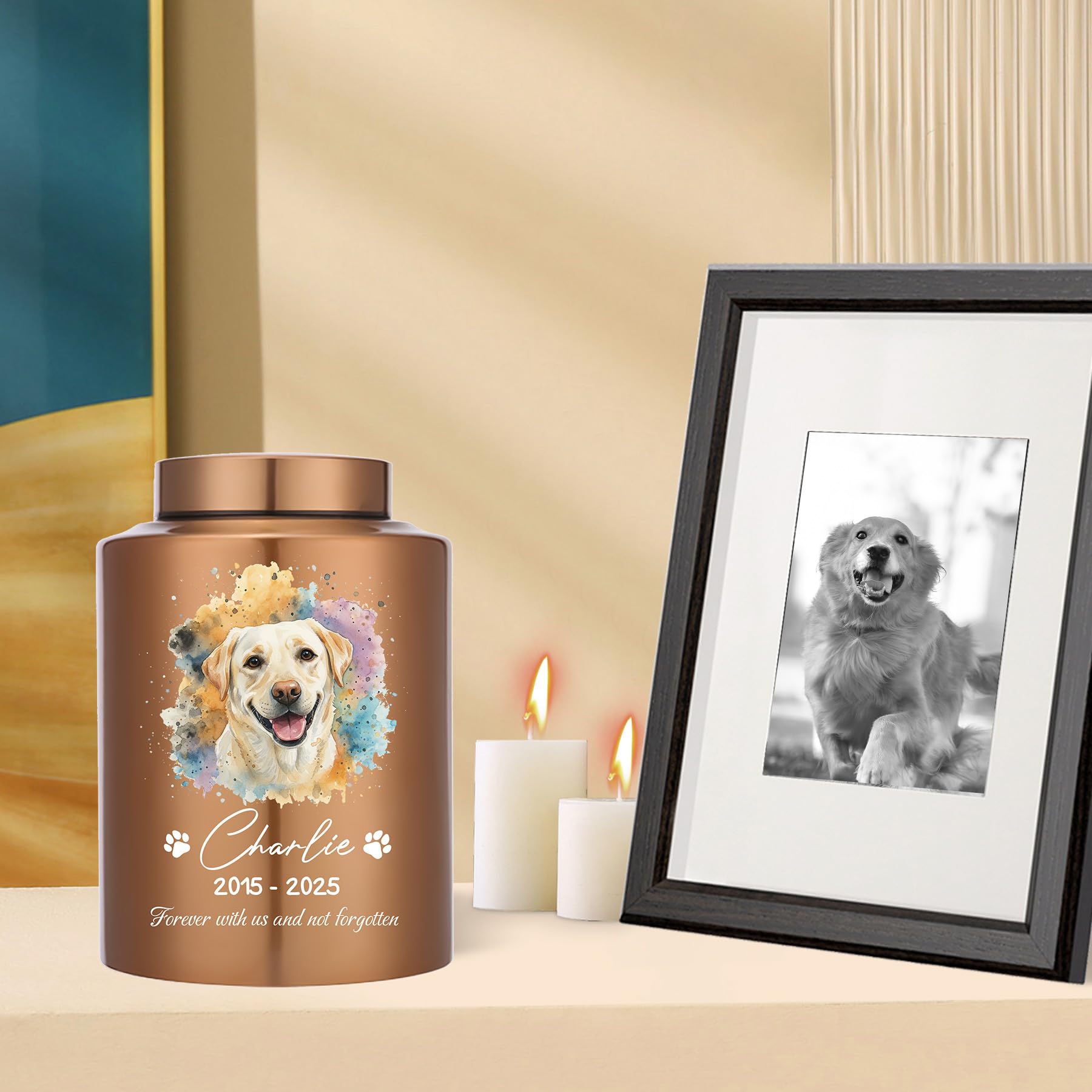 Urnen für Hunde Katzen Asche mit Name und Foto als personalisierte Pet Memorial Andenken Urne für Verlust von Hundekatzen (Aquarell)