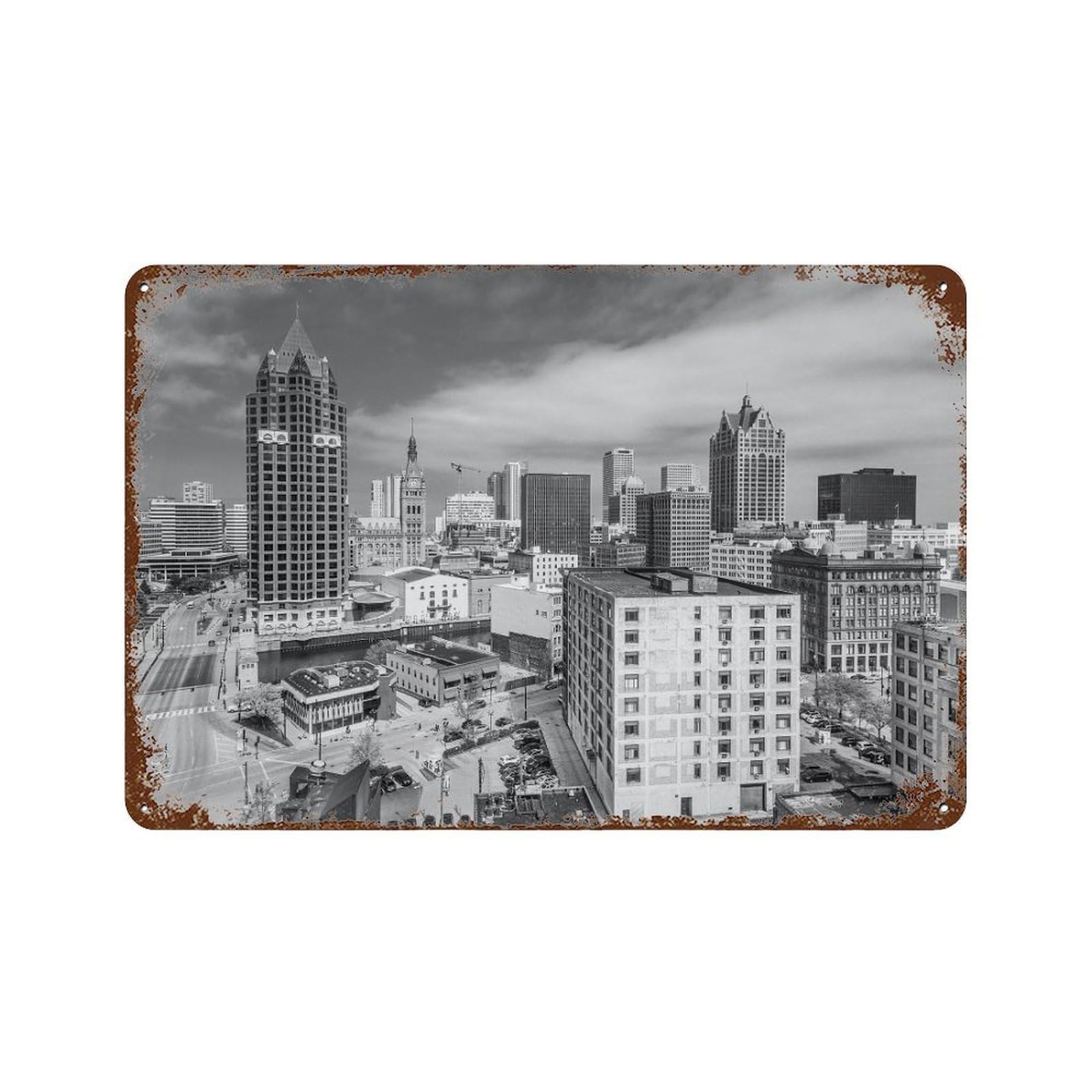 xiaoxiaoshen Black And White Milwaukee Photo Wisconsin Wall Decor Art Metal Tin Poster Modern Home Decor Art Home Bar Shop Decorations Vintage Sign 20x30cm