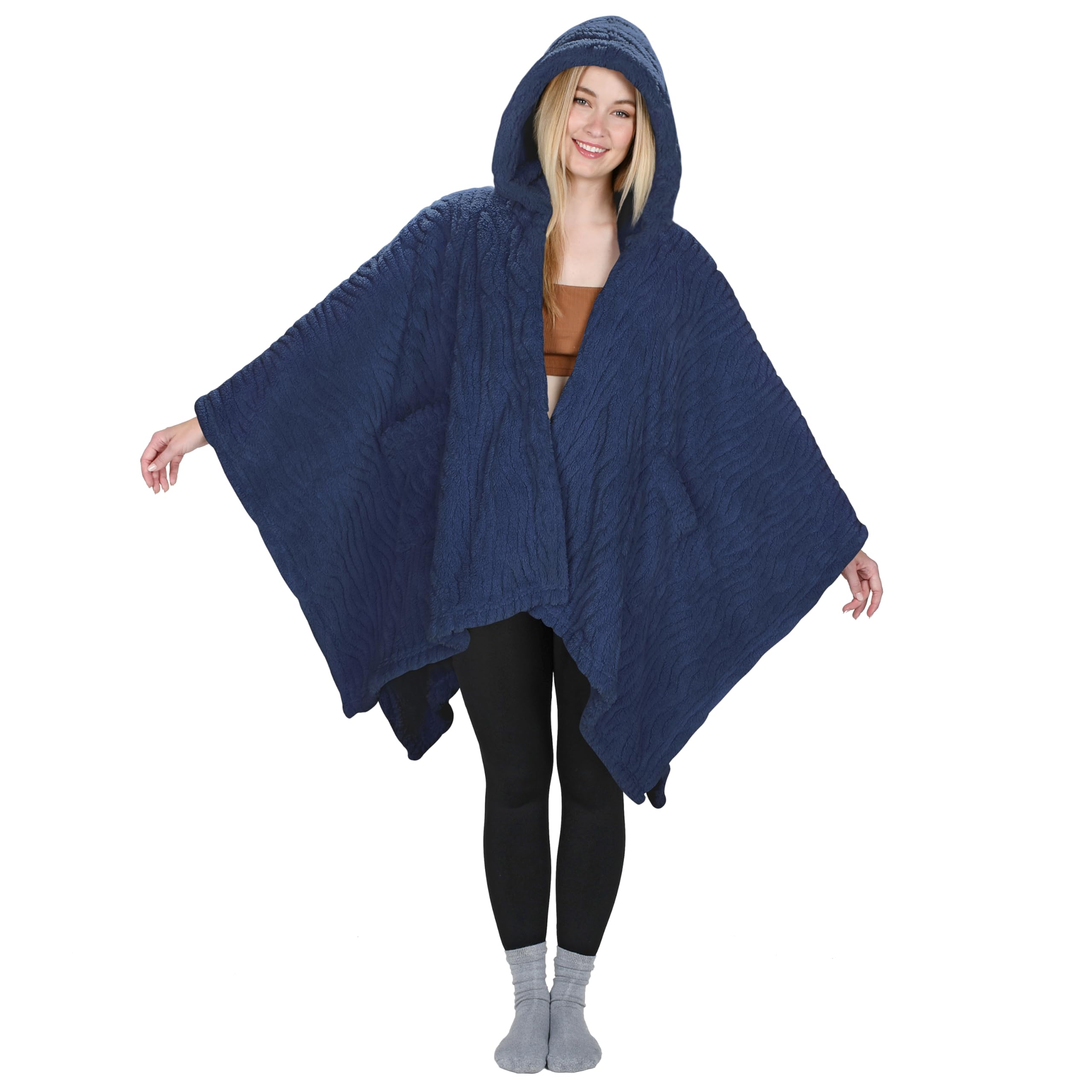 Women's Poncho Cape, Sherpa Cloak Coat, Warm Shawl Wraps, Snuggly Hooded Wearable Blanket, Women Gifts Ideas