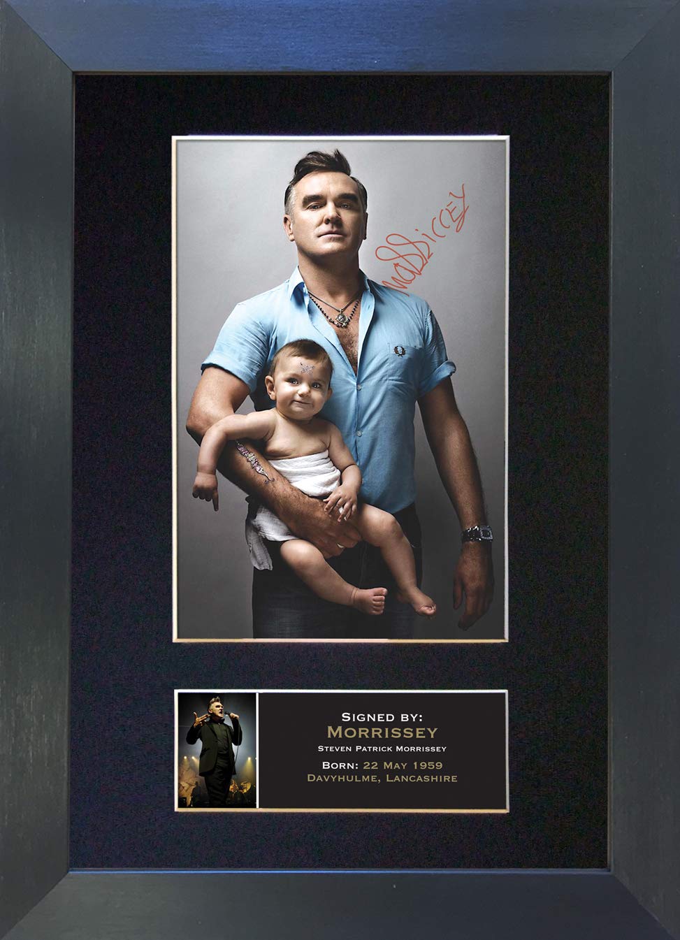 The Autograph Collector Gold,Black Morrissey Signed Autograph Mounted Photo Reproduction Print A4 Rare (297 X 210Mm) #164 (Black Frame)
