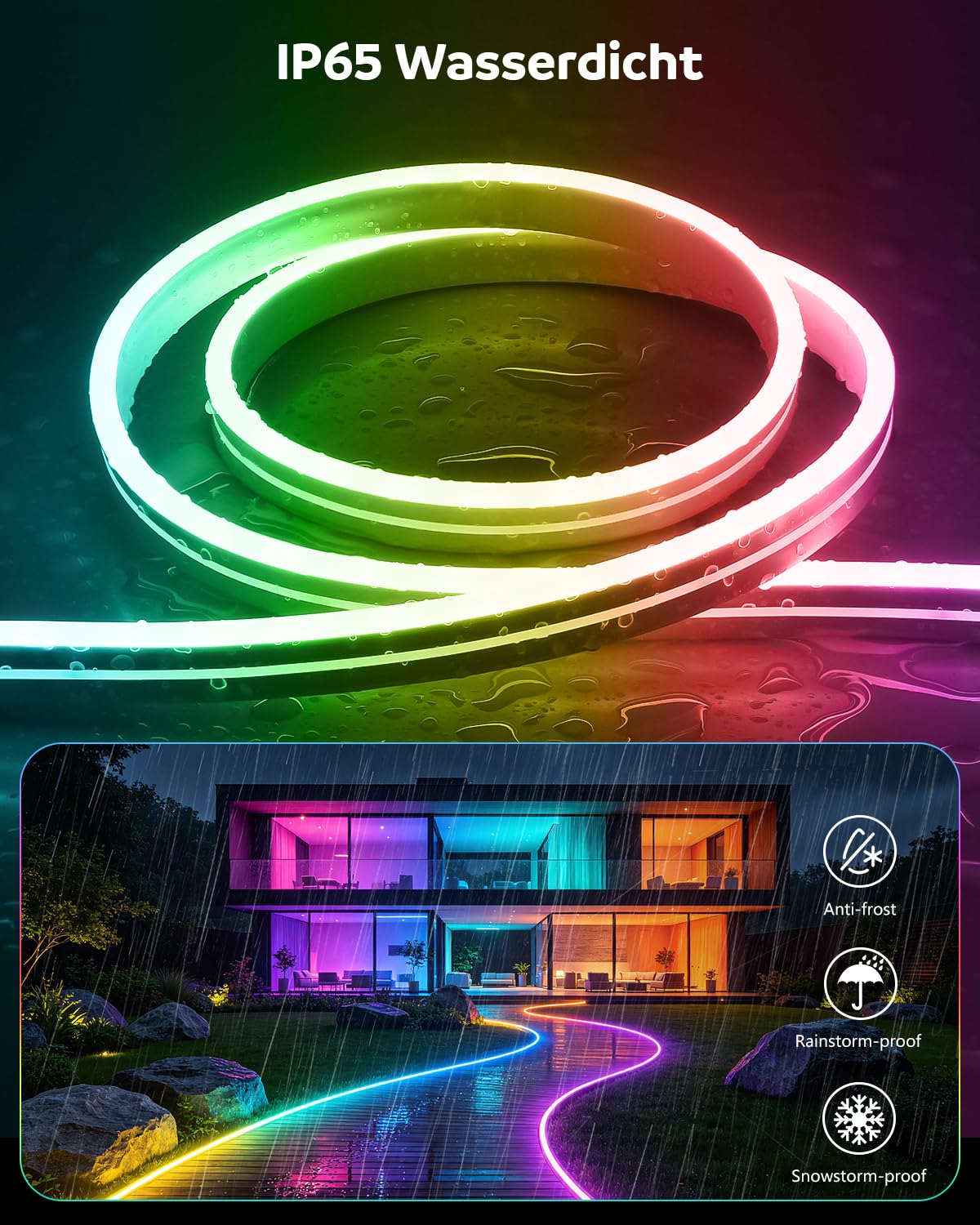 Aclorol Tira de luces LED RGB IC de 5 m, 24 V, 300 ledes, superbrillante, flexible, con sincronización de música, IP65, resistente al agua, incluye fuente de alimentación de la UE, mando a distancia