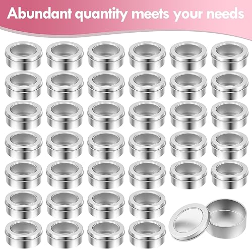 Miniatura 2 de Latas de metal de 2 onzas redondas vacías con tapa de tornillo transparente para cocina, oficina, velas, dulces (paquete de 200)