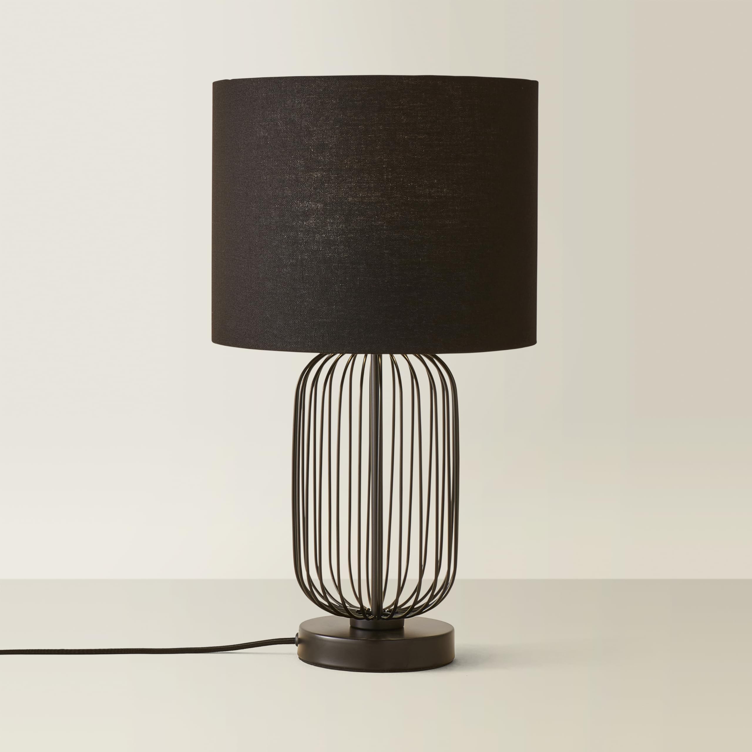 ValueLights | Black Wire Cage Dimmer Touch Table Lamps with Fabric Drum Lampshade | Table Lamps, Home Décor & Improvement Essential
