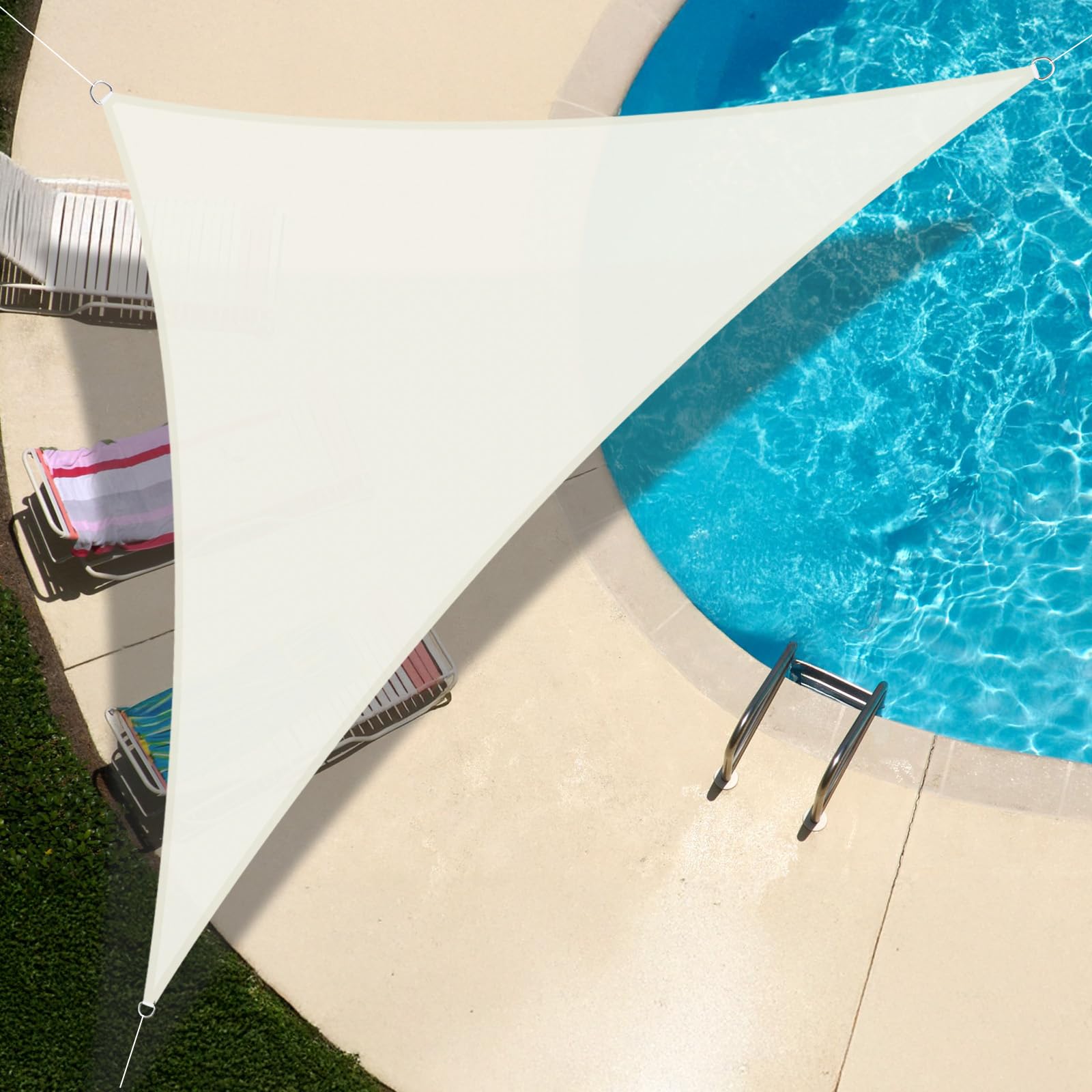Voile d'ombrage triangle imperméable beige anti UV pour patio et cour