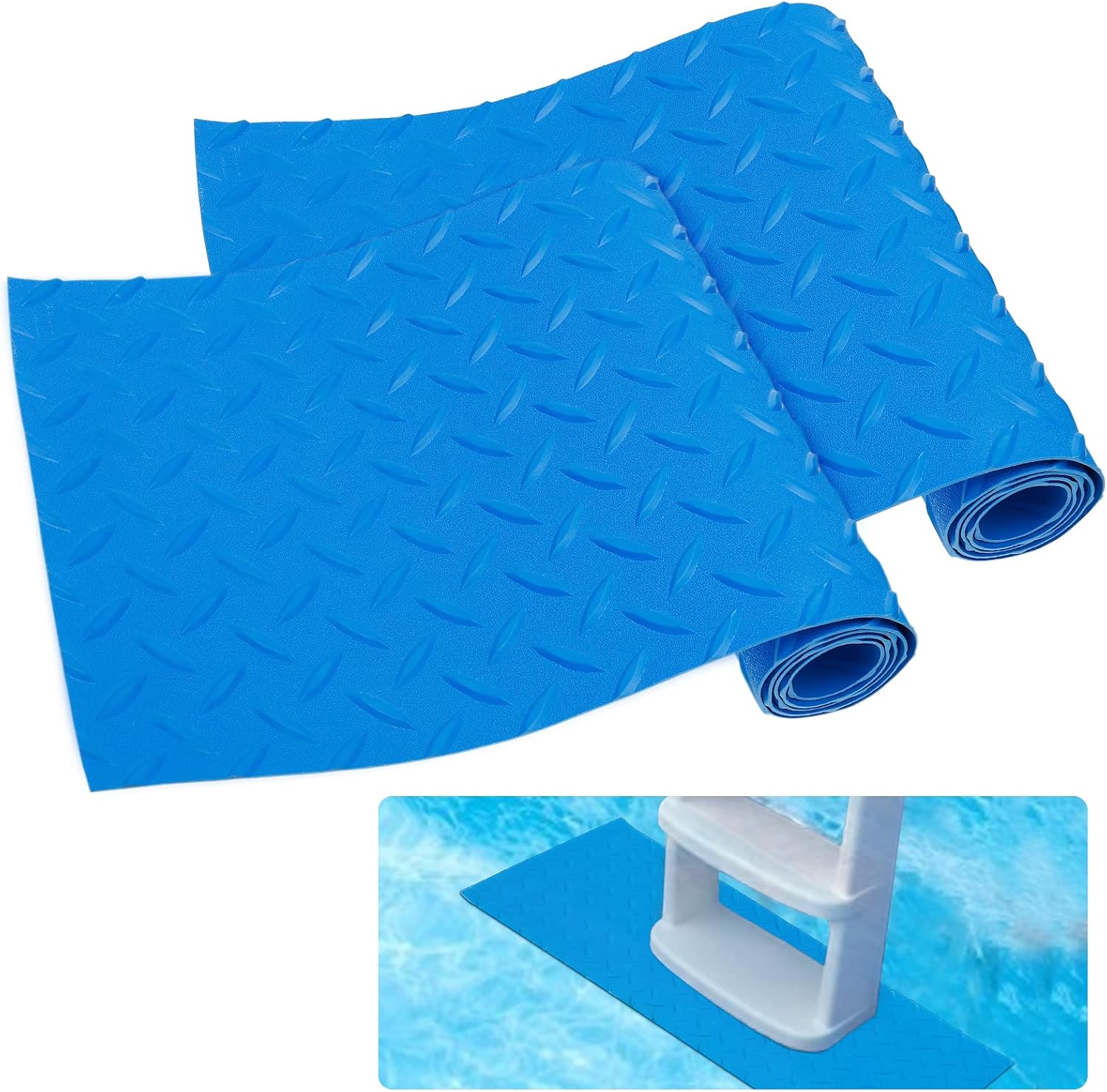 2 Rolls of Pool Ladder Mat - 9 * 35.4in Per Roll 2.5mm Thickened Swimming Pool Step Mat with Non-Slip Surface, Vinyl Stairs Protection Cushion Pad - Blue