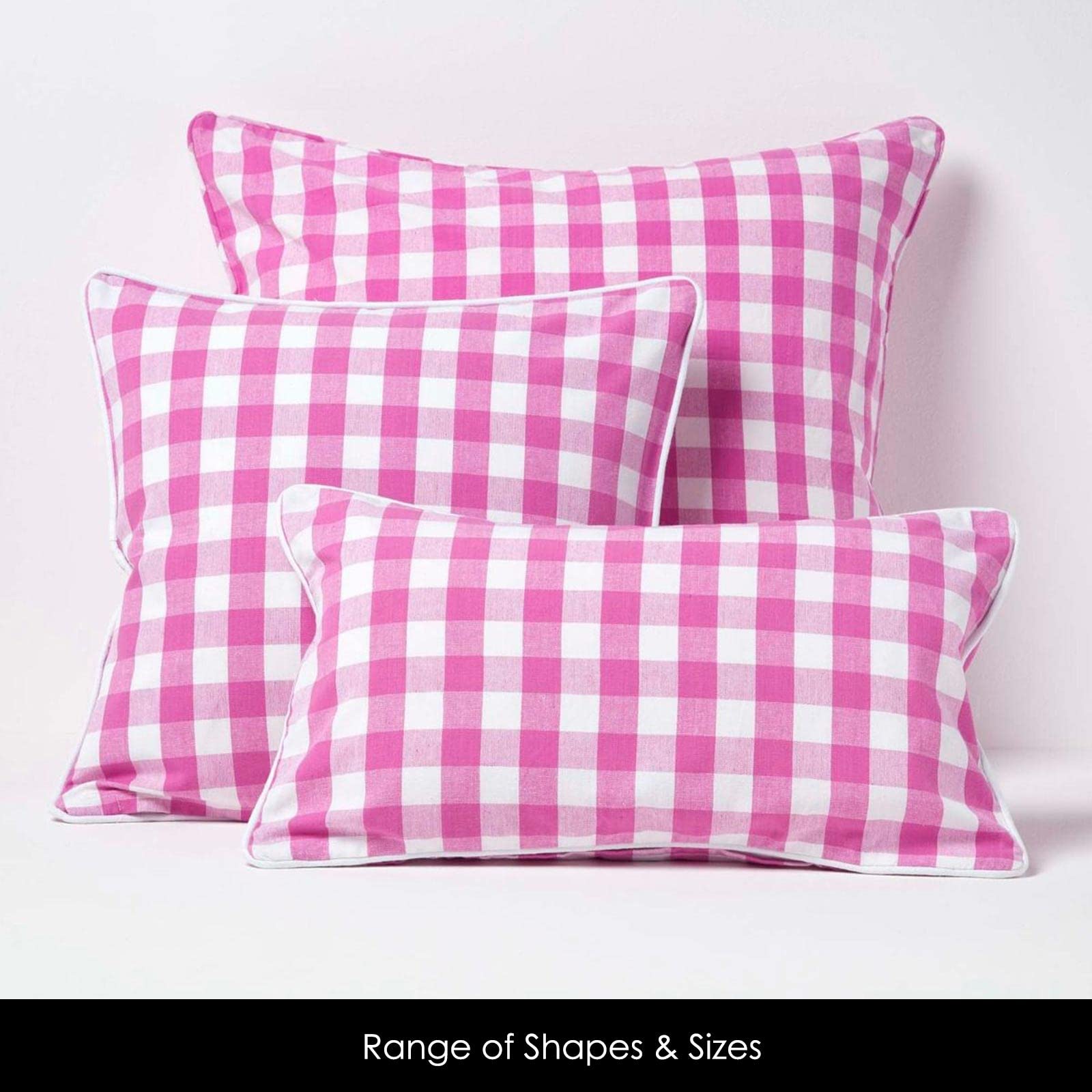 Homescapes Cuscino Rettangolare 30x50 Cm In 100% Cotone, Motivo Block Check Rosa/bianco, Lavabile, Imbottito