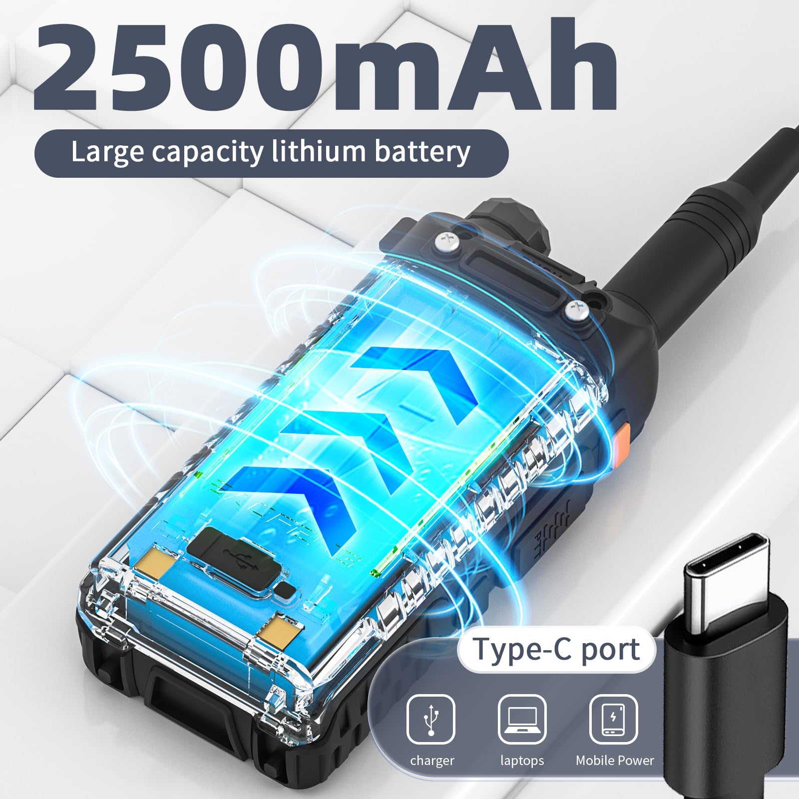 5RH Radios 10W, Ajuste de Frecuencia para Radioaficionados, 2 Uds | Set de Dos Radios, 999 Canales por Radio, Pantallas TFT de 1,77 Pulgadas, Doble Espera, Baterías 2500 mAh, Carga USB-C