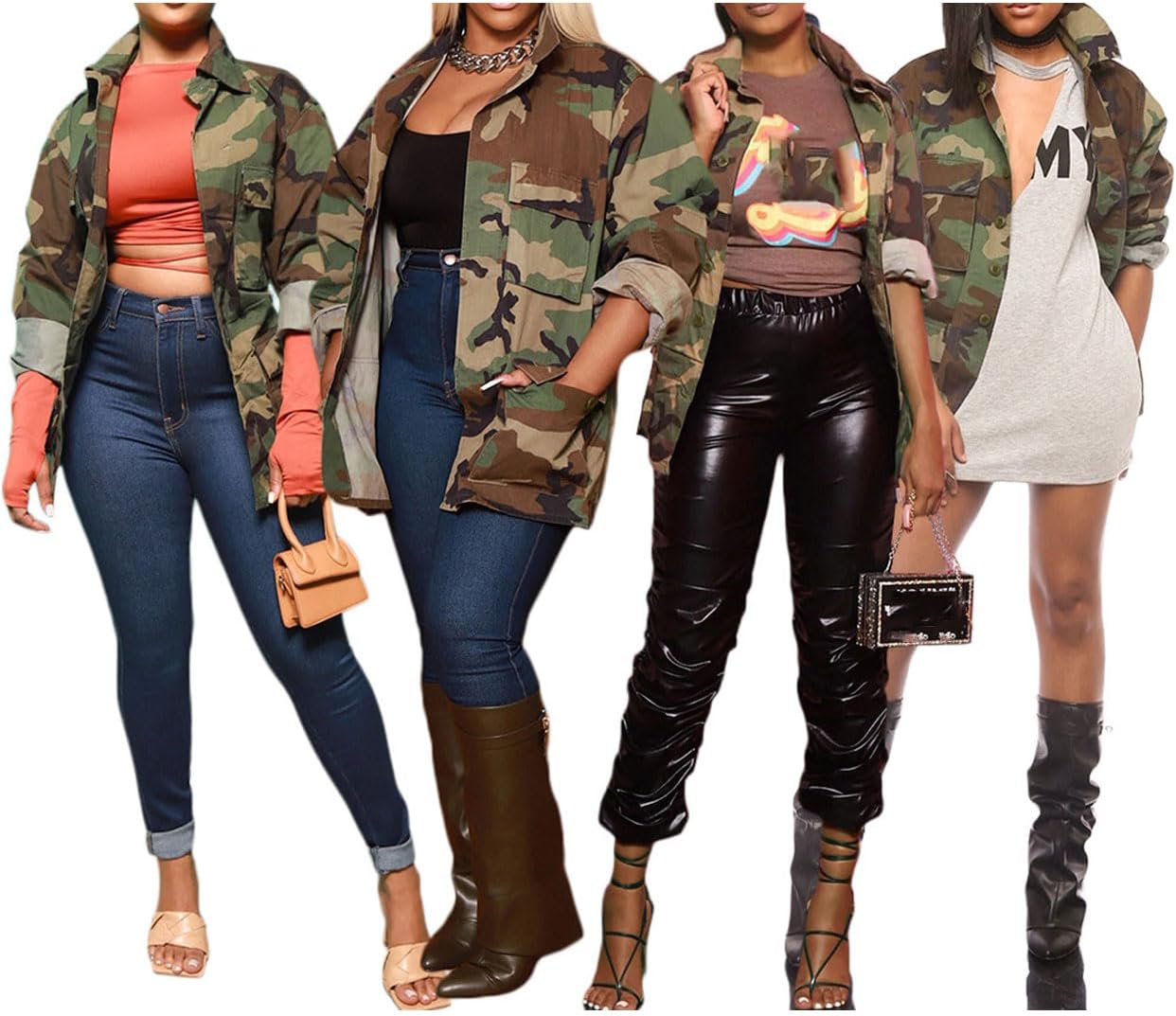 Naliha Women Casual Camouflage Jacket Military Anorak Long Sleeve Coat Outfit - Image 2