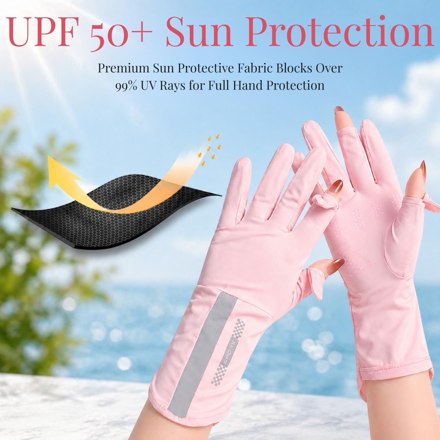 Flavizo Driving Sun Protection Gloves for Women, UV Protection Ice Silk Summer Gloves, Open Finger Hand Gloves with Anti-Slip Grip for Driving, Cycling, Scooty Riding & Outdoor Use, Pink 3