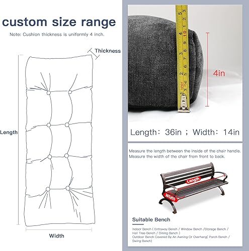 Miniatura 4 de ROFIELTY Cojín de banco de 36 x 14 pulgadas, cojín antideslizante para asiento de columpio para interiores y exteriores, cómodos cojines de asiento