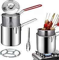 Mini de Aço Inoxidável Fritadeiras a Óleo,Óleo de Fritadeira Pequena,Mini Fritadeiras, Panela de Alimentos Portátil,com Alça e Cesta de Coador,para Fritura de Peixe,Camarão,Frango e Batatas Fritas