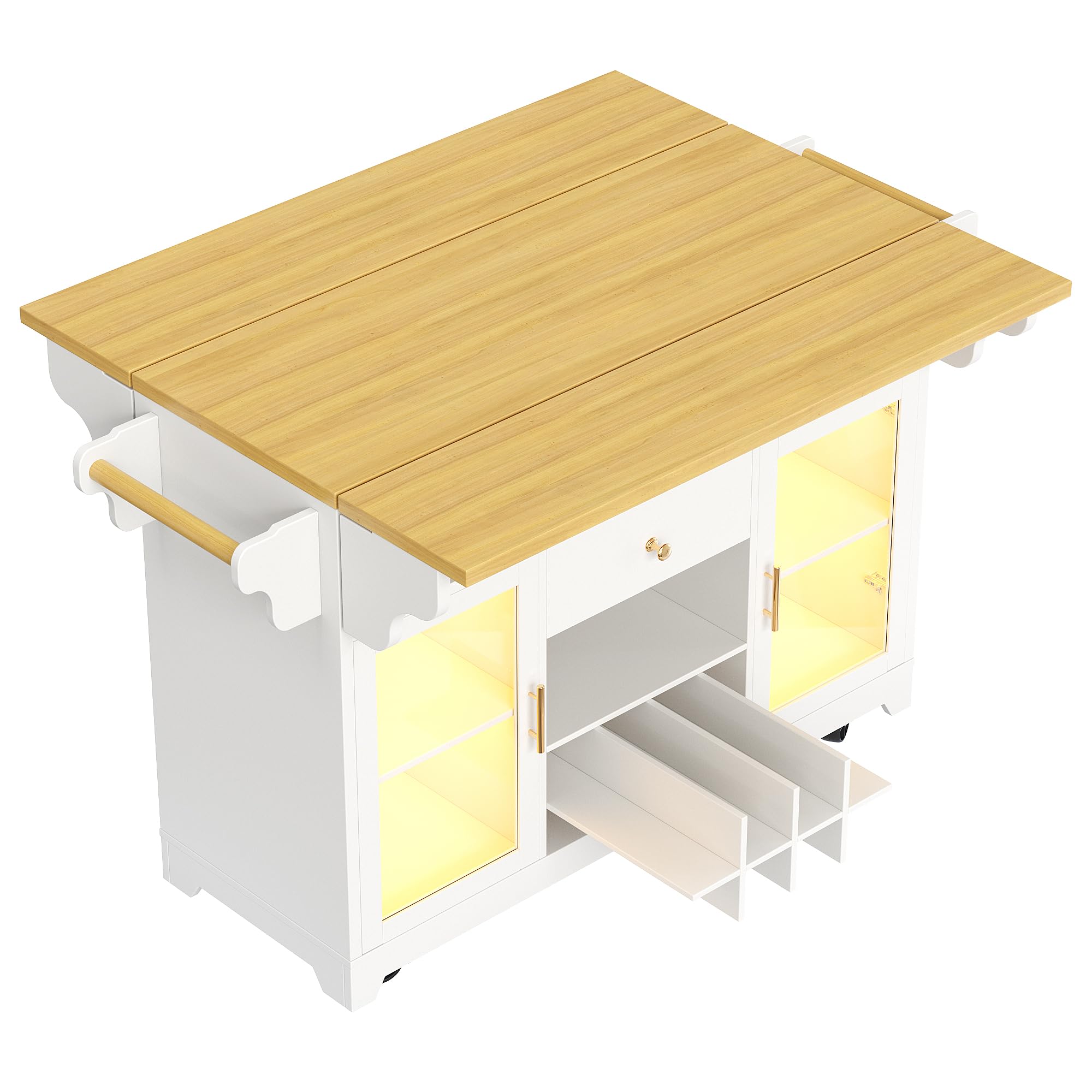 Carrito para servir con iluminación LED, estante de vino ajustable y móvil