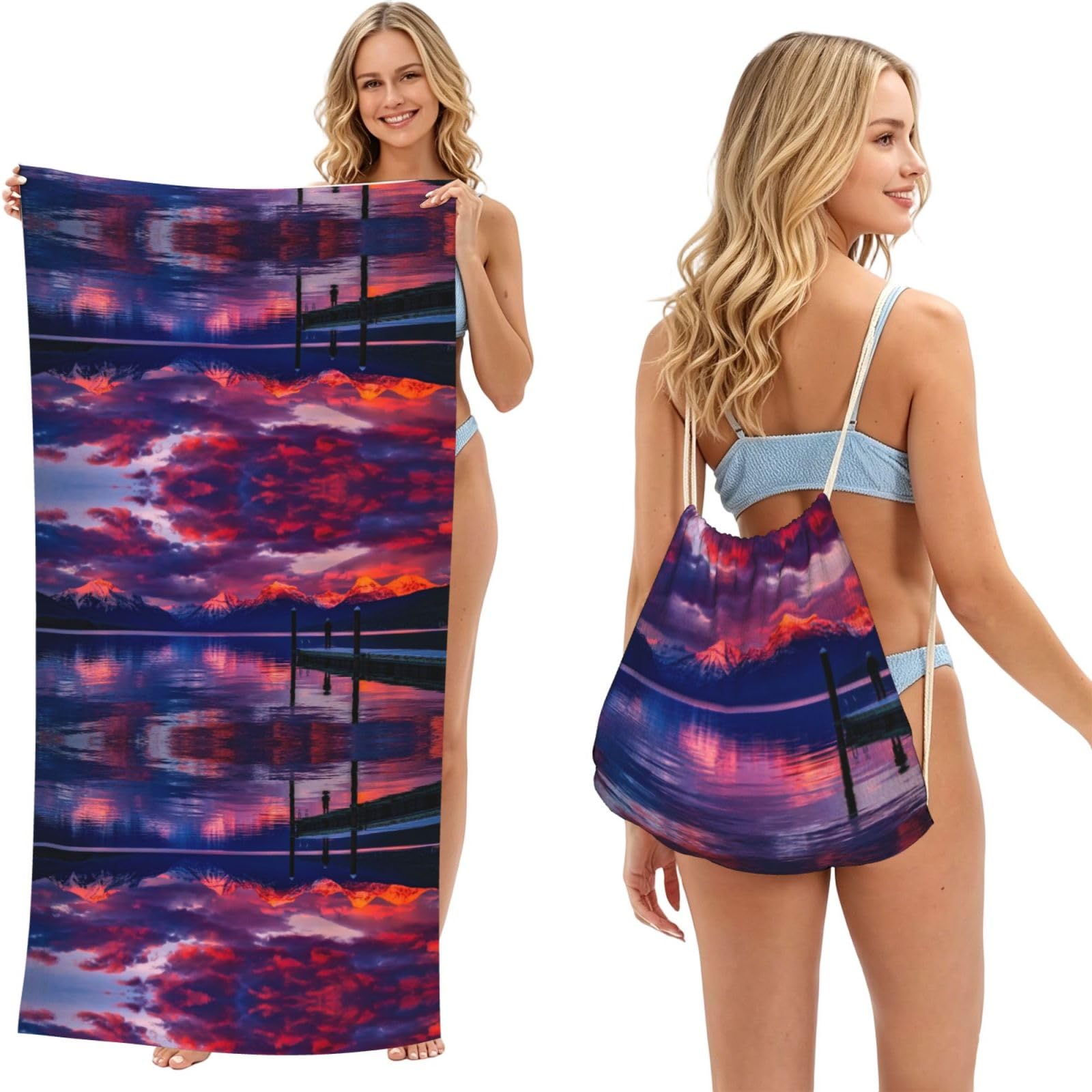EZDLOWVBA Beautiful Clouds Print Beach Towel Backpack 2 In 1 Summer Large Lightweight Beach Towel - Multifunctional Ship Pattern Towel Bag For Storage,Sport