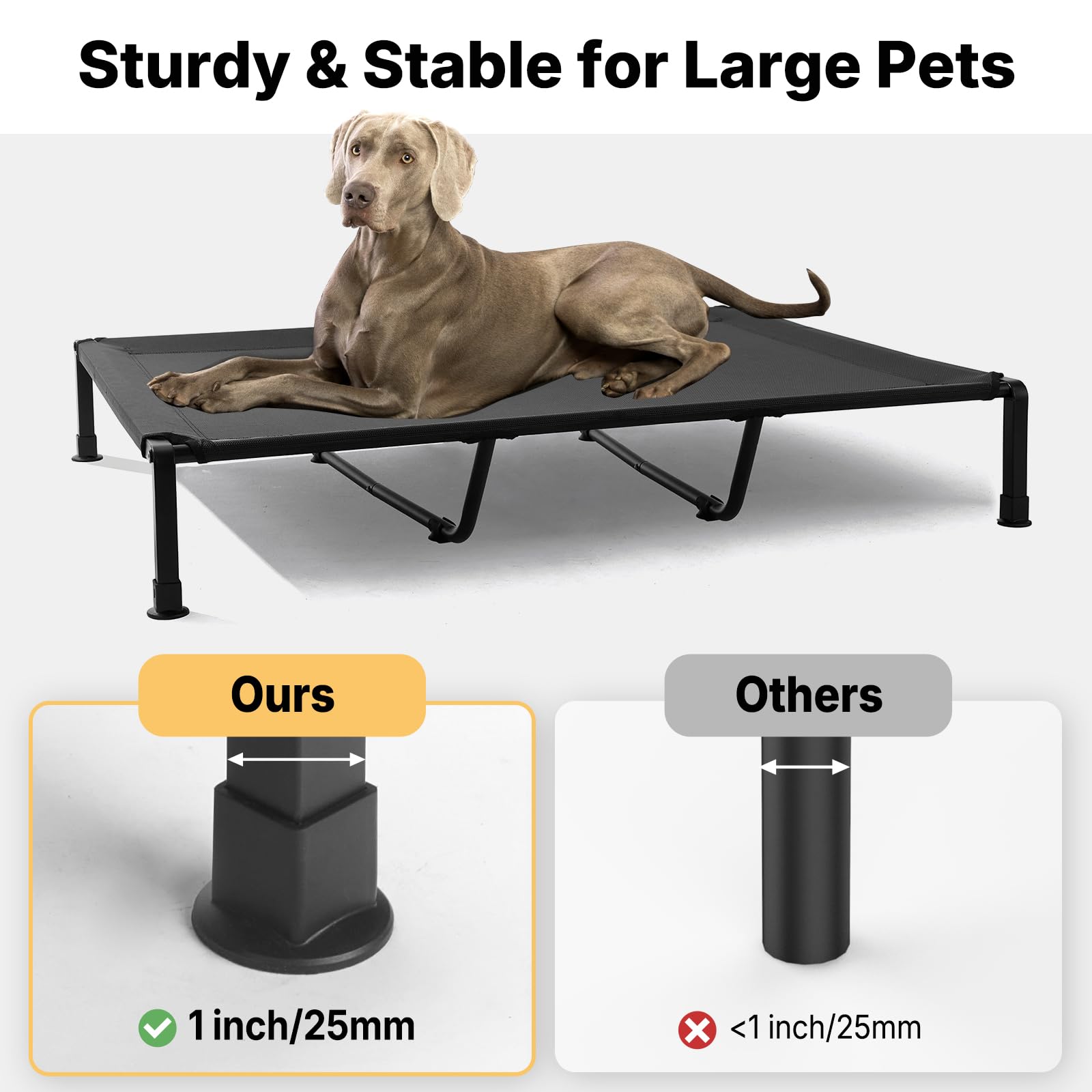 Veehoo Elevated Dog Bed Large Sized with Fluffy Plush Bolster Cushion, Washable Orthopedic Dog Couch Bed, Cooling Raised Pet Cot with Removable Mat, Breathable Mesh, No-Slip Feet, 59 x 37 inches, Grey - image 5