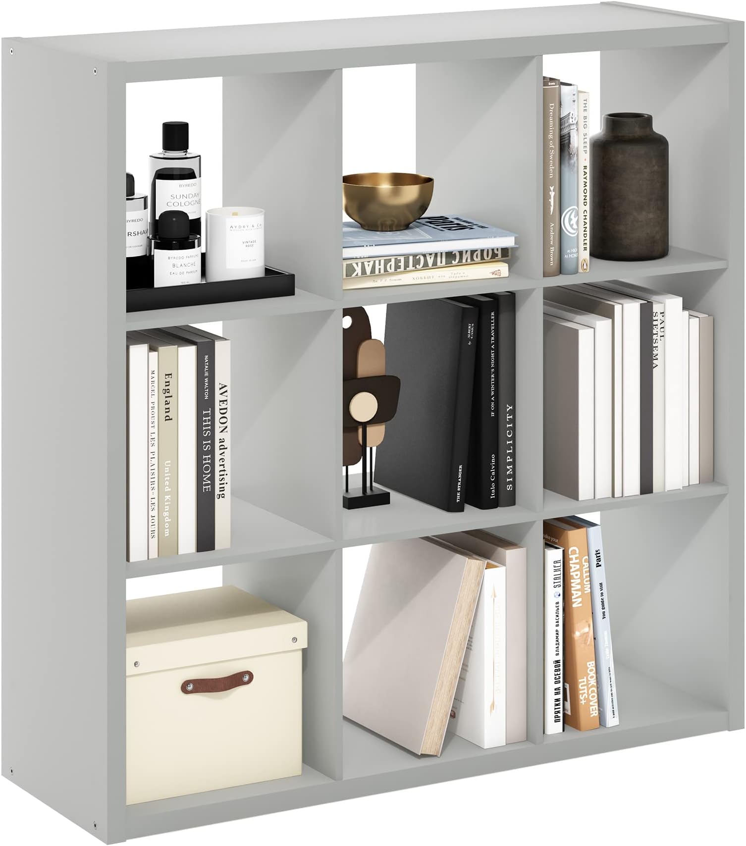 Cubicle Open Back Decorative Cube Storage Organizer, 9-Cube, Light Grey
