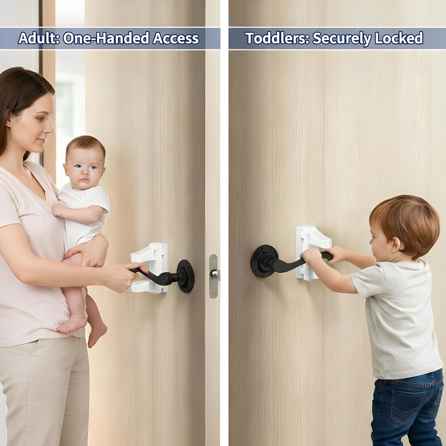 6-Pack Door Handle Baby Proof – Child Proof Door Lever Lock & Door Locks for Kids Safety, Stop Toddlers & Pets from Opening Doors – Easy One-Hand Use, No-Drill Adhesive – Fit Bath/Kitchen/Bedroom