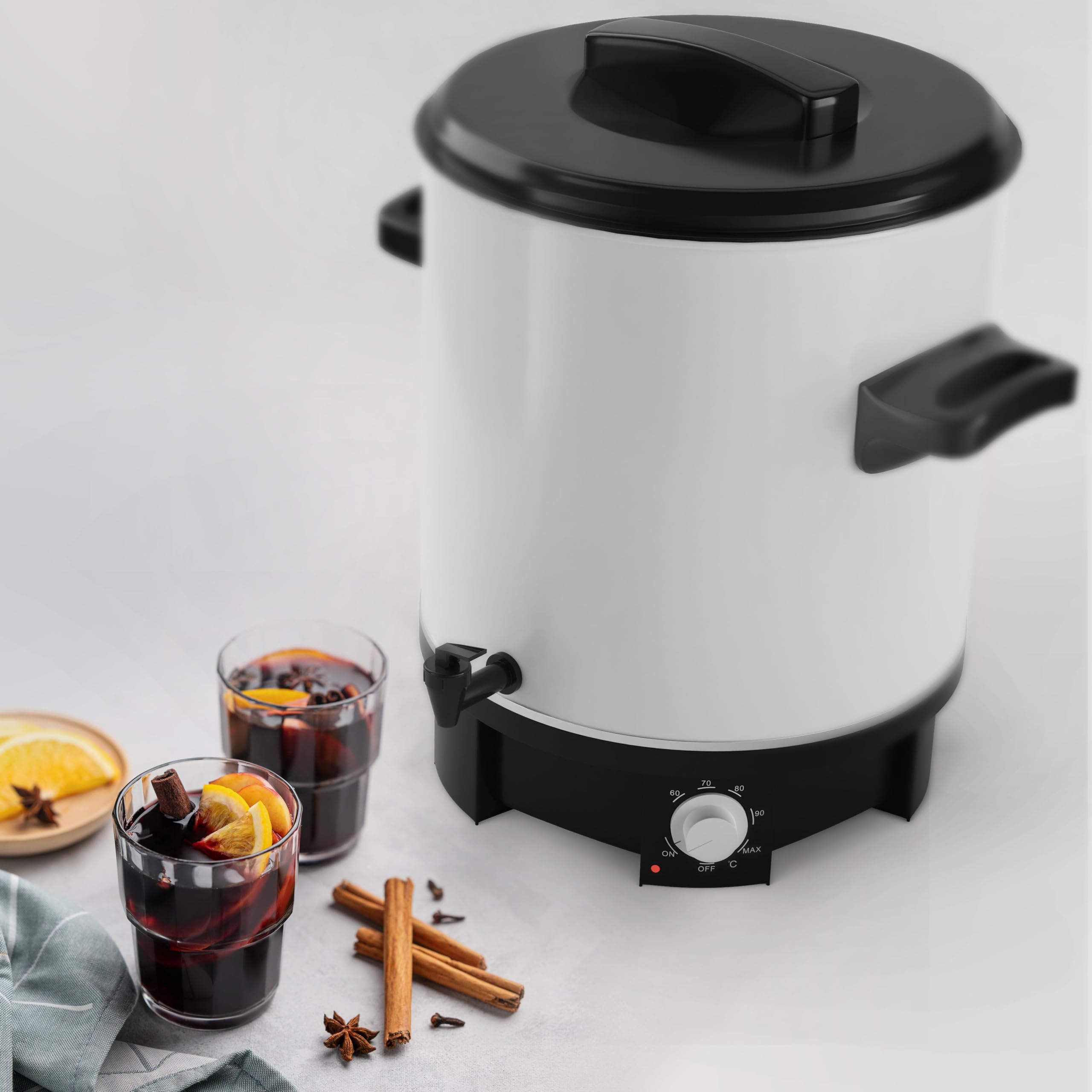 ‎Tim Home Einkochautomat, 1800 Watt mit Zapfhahn – Vielseitiger Kochtopf als Einkochtopf, Dampfkochtopf & Glühweinkocher – Emailliert, Multifunktional, Temperatureinstellung, 27 Liter