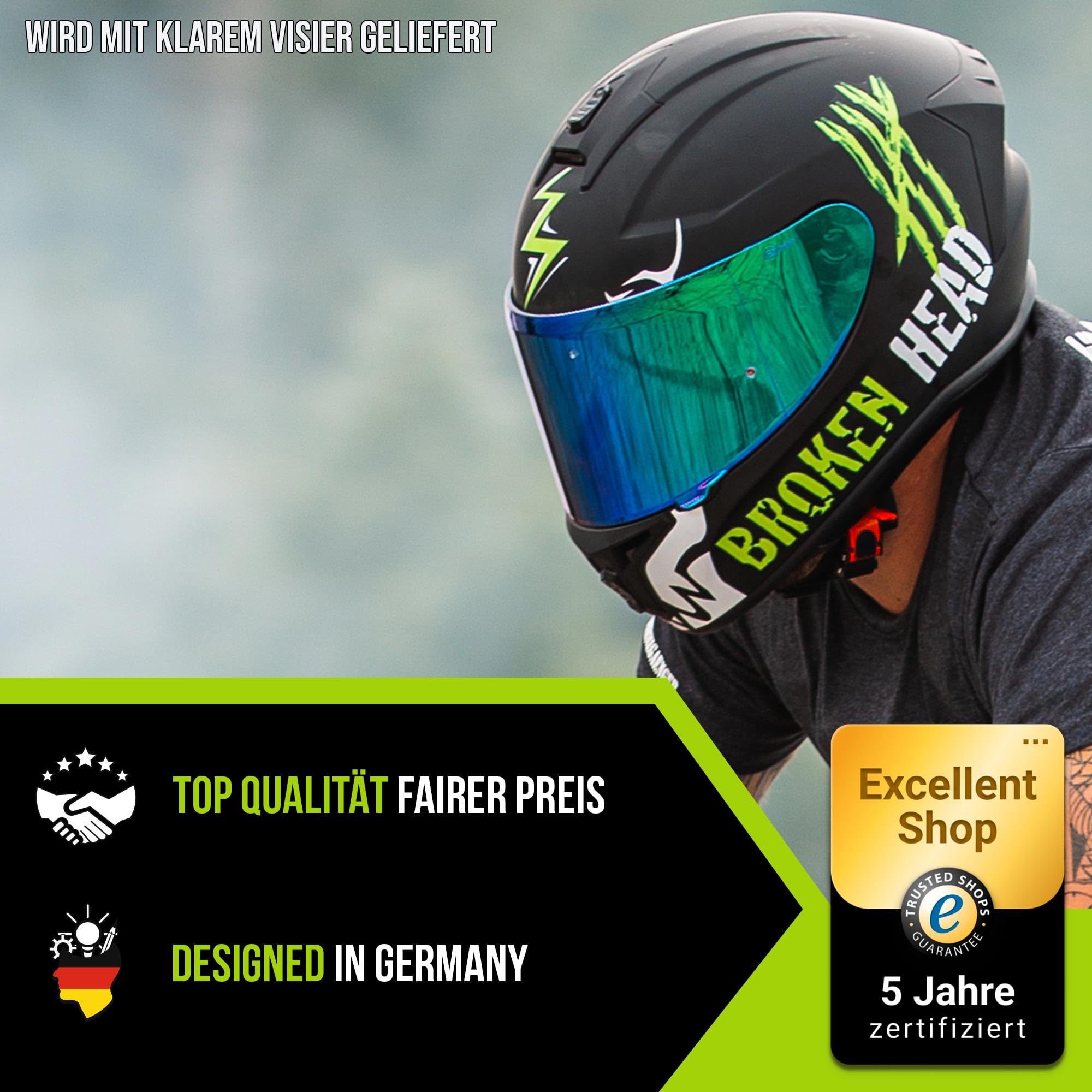 Broken Head Motorradhelm Adrenalin Integralhelm Therapy 4X | Leichter, Sportlicher Helm Für Einsteiger & Alltag, Racing-Design