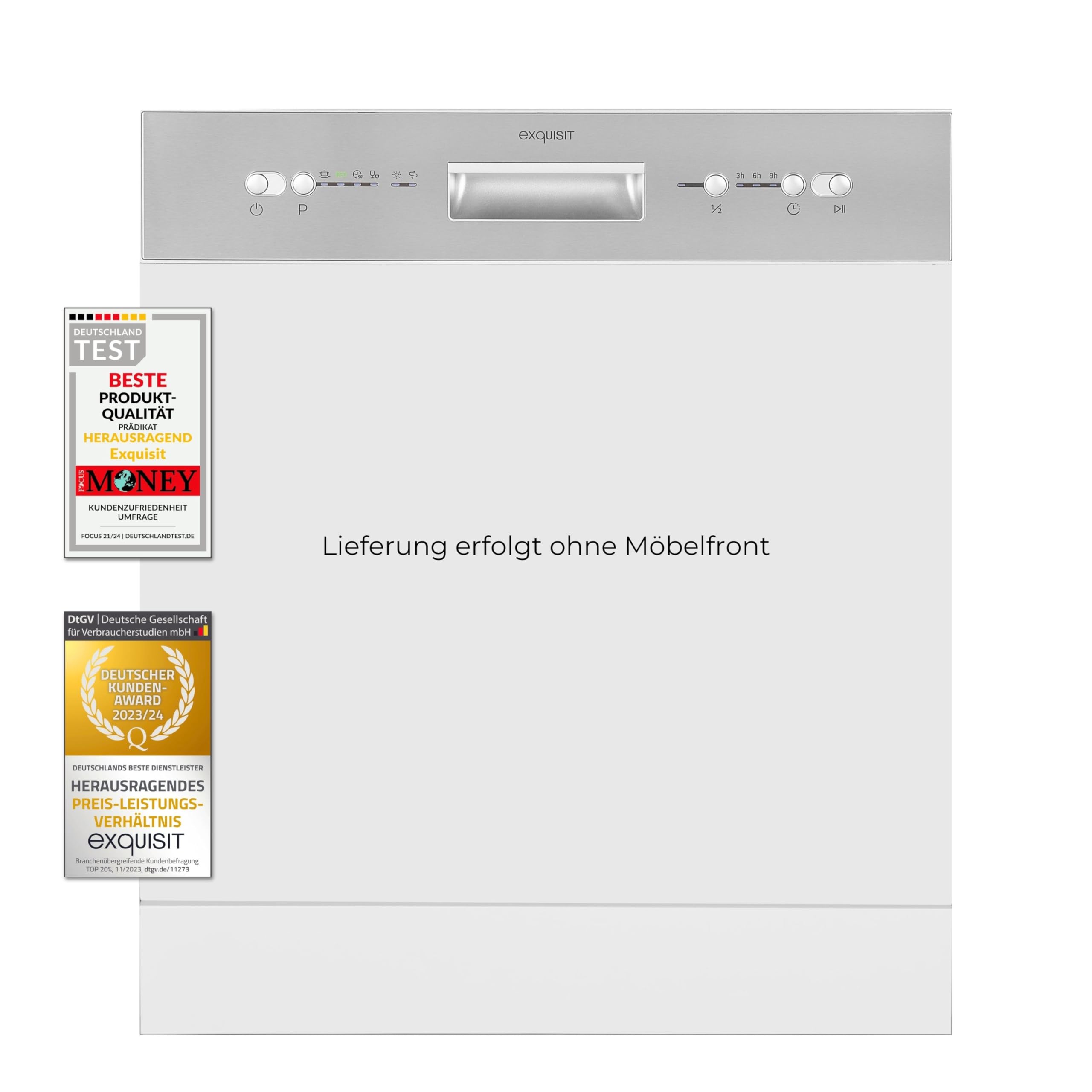 Exquisit Geschirrspüler EGSP6012-EB-030E INOX | Teilintegrierter Geschirrspüler 60 cm | 12 Maßgedecke | Spülmaschine teilintegriert 60 cm LED
