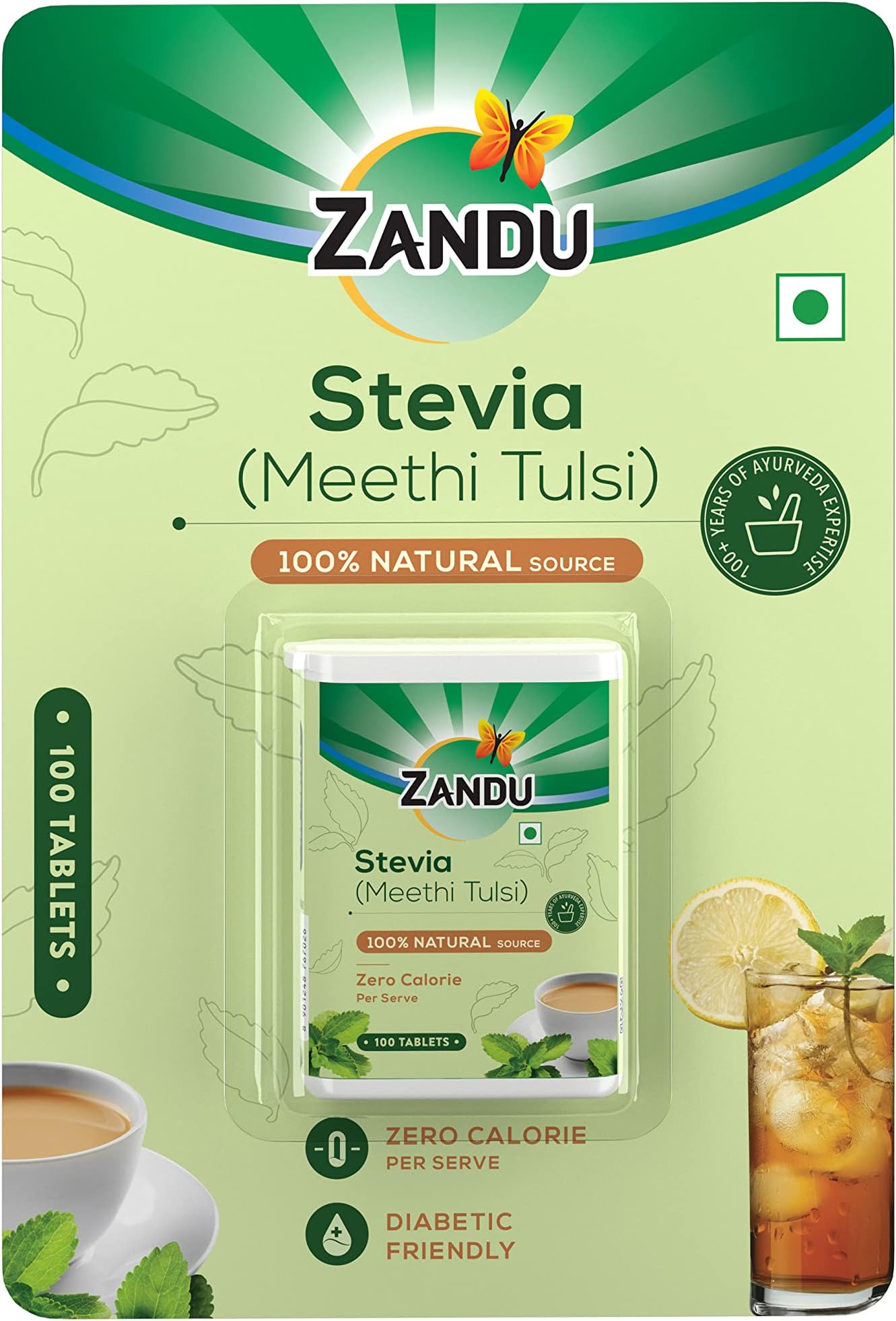 Stevia (Meethi Tulsi) Tablets- A Healthier Substitute for Sugar | Helps Maintain Healthy Sugar Levels & Healthy Weight (Pack of 100 Tablets)