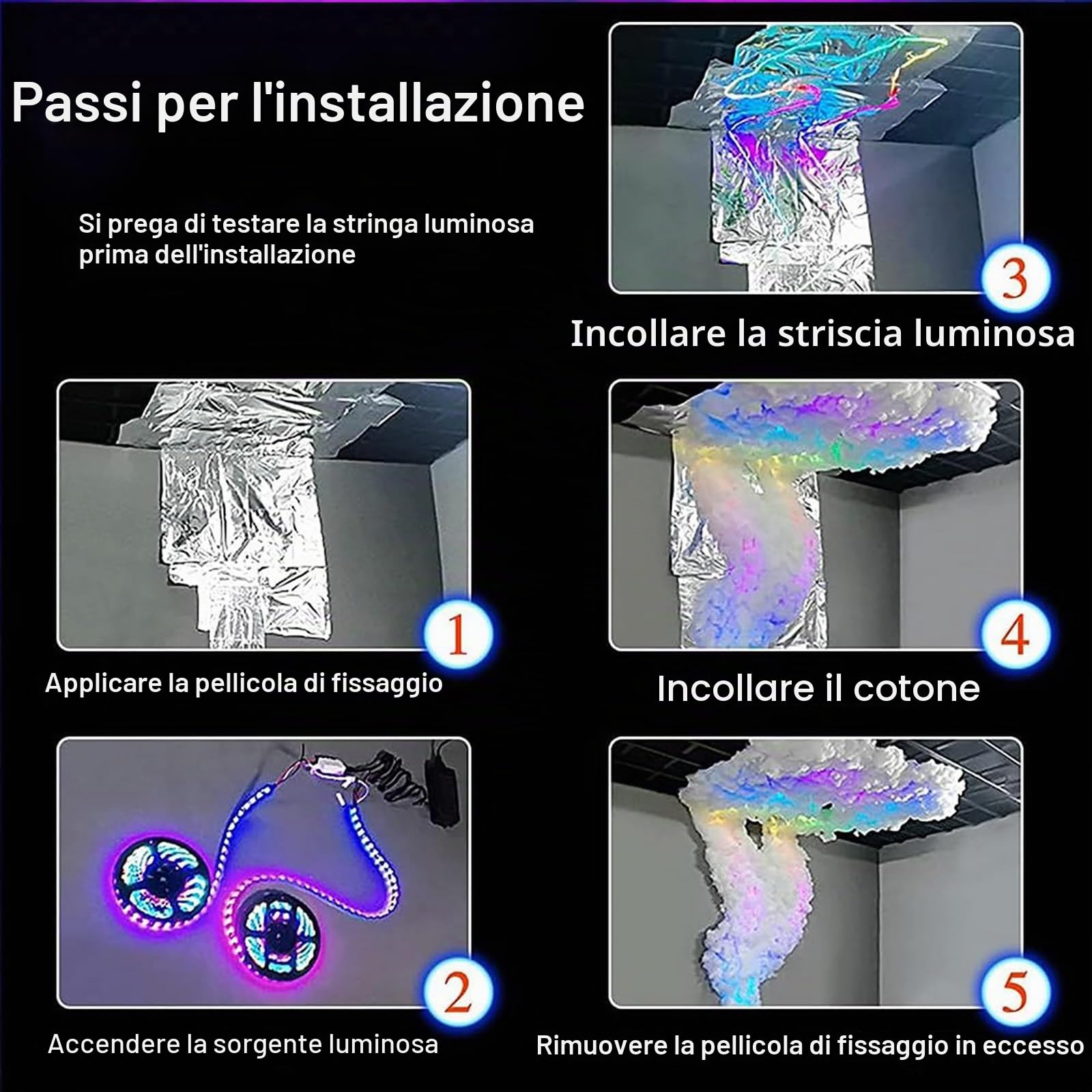 Luce a Nuvola, Luce LED a Forma di Nembo 3D con Fulmine in Cotone Nuvola Colorata per Atmosfera Notturna con Controllo App - Perfetta per Stanza da Gioco, Discoteca, Bar, Festa DJ - Luci a Nuvola
