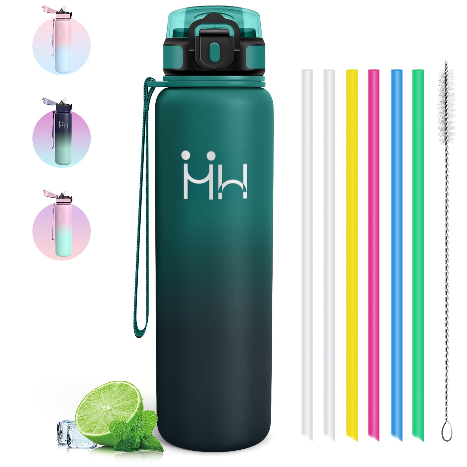 Borraccia Termica 1 litro - Borraccia Termica - Senza BPA - Bottiglia Termica Con Cannuccia- Borracce Termiche - Mantiene Caldo per 12 Ore/Freddo 24 Ore, Borracce per Sport, Ciclismo, Trekking - 2