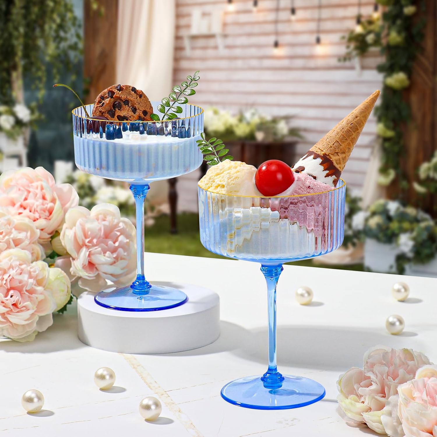 XUWAIDSGN 50 Pcs Champagne Martini Glasses 9 Oz with Gilded Removable Gold Rim Coupe Glasses Pink Martini Glasses Plastic Mimosa Vintage Coupe Glasses Set For Wedding Anniversary (50, Clear Blue)