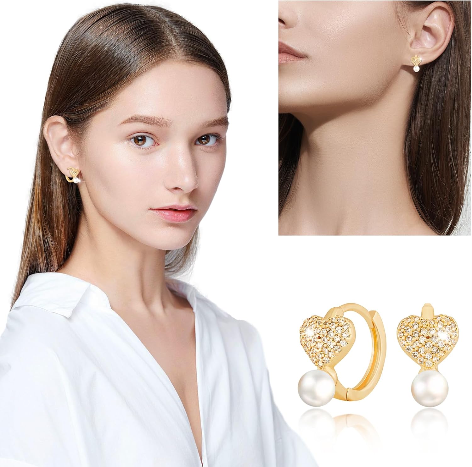 Richapex 4 Pairs 18K Gold Hoop Earrings for Women, Cubic Zirconia Earrings Hypoallergenic Stud, Thick Open Huggie Hoops Earring Set Jewelry for Gifts - Image 4