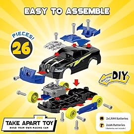 GILOBABY 26 Pieces Take Apart Toys for Boys, Racing Car with Electric Drill, Sounds & Lights, Building Stem Toys for Kids, Gifts for 3 4 5 Year Old Boys Learning Educational Toys