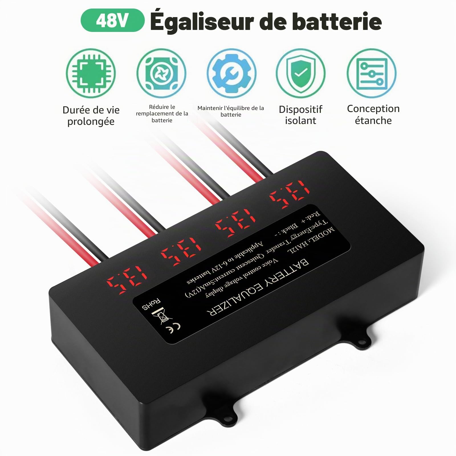 Égaliseur de batterie 48V équilibreur de batterie 48V pour plomb acide lithium fer phosphate, etc. affichage numérique LCD, prend en charge le circuit de série ou parallèle.