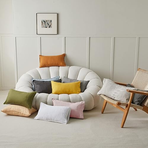 Miniatura 7 de Simple&Opulence Juego de 2 fundas rectangulares decorativas para cojín lumbar de 100 % lino de 12 x 20 pulgadas, para sofá, cama, sala de estar,