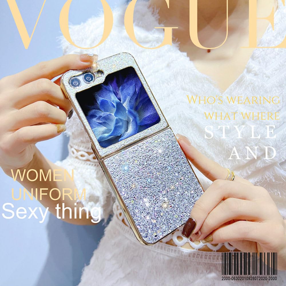 Brokatowe składane etui na telefon do Samsung Z Flip 5 Z Flip 4 Z Flip 3 Gradientowy, odporny na wstrząsy obiektyw Slim Bling Pozłacana osłona ramy, RoseGold, do Samsung Z Flip 3
