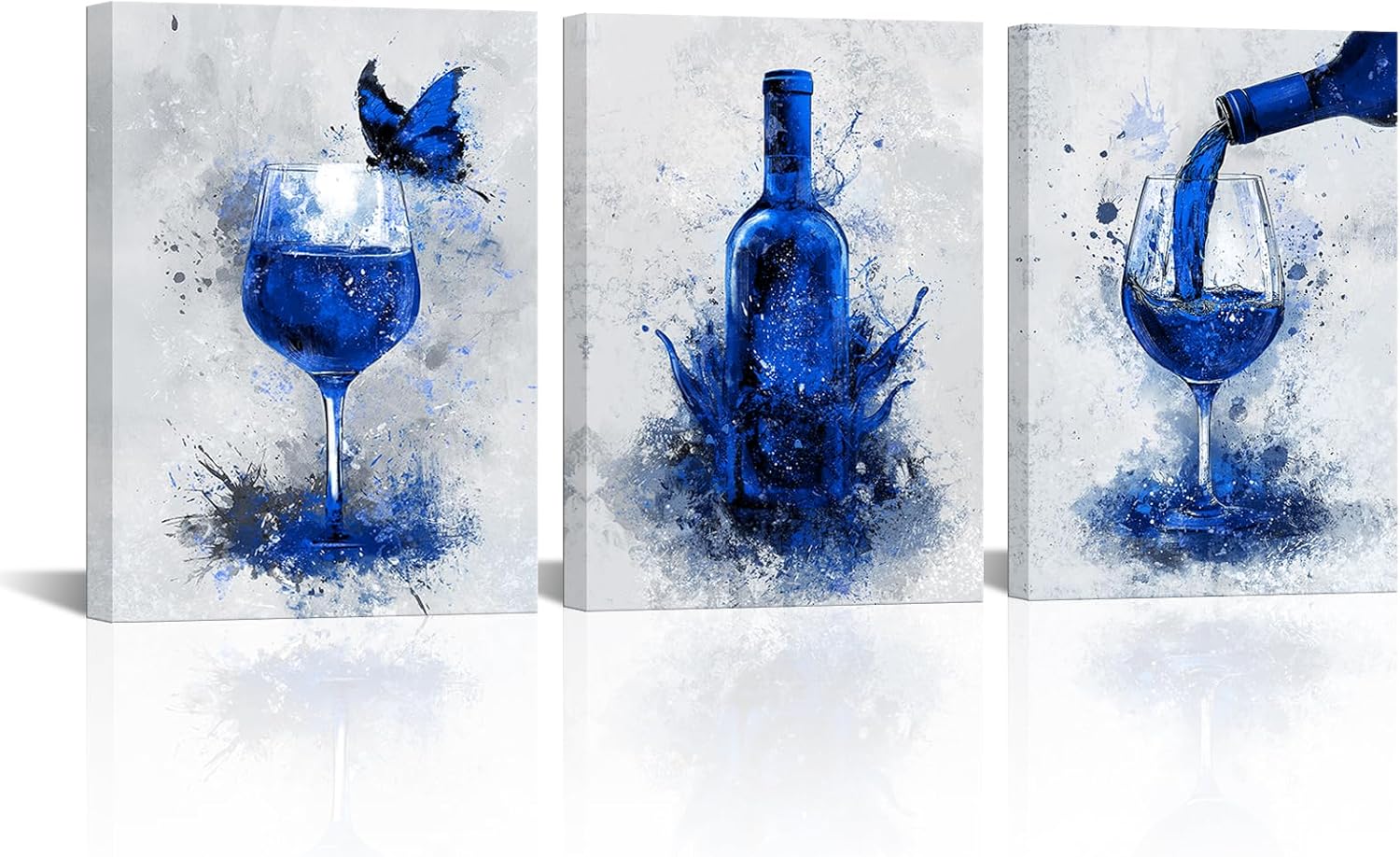 Conipit Blue Wine Wall Decor for Dining Room Wine Glass Wall Painting Royal Blue Wall Pictures Prints Artwork Bar Restaurant Decoration 12x16inch per each