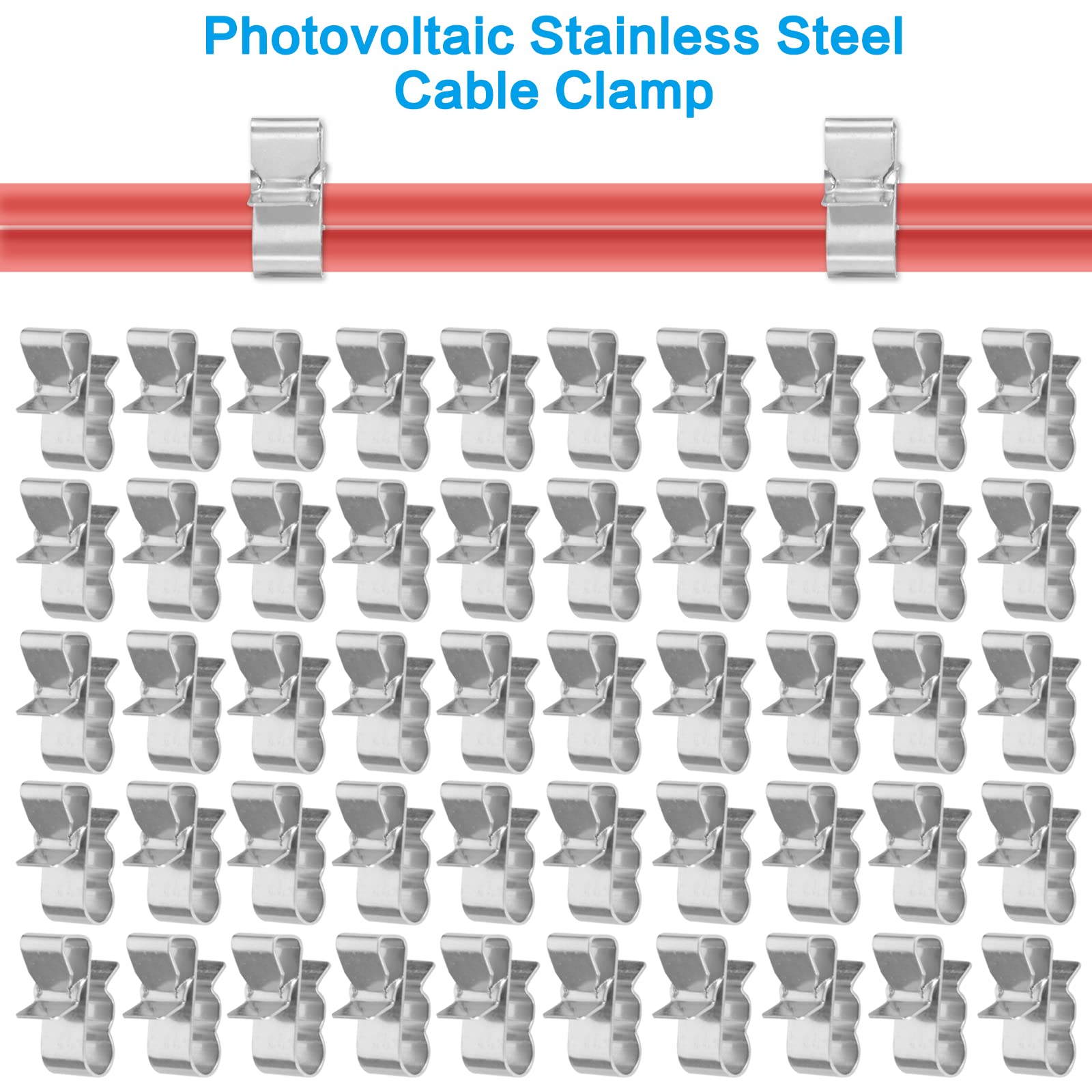 50pcs Clips De Câble Panneau Solaire Acier Inoxydable - Pinces Fixation PV 23x10mm Pour Câblage Solaire