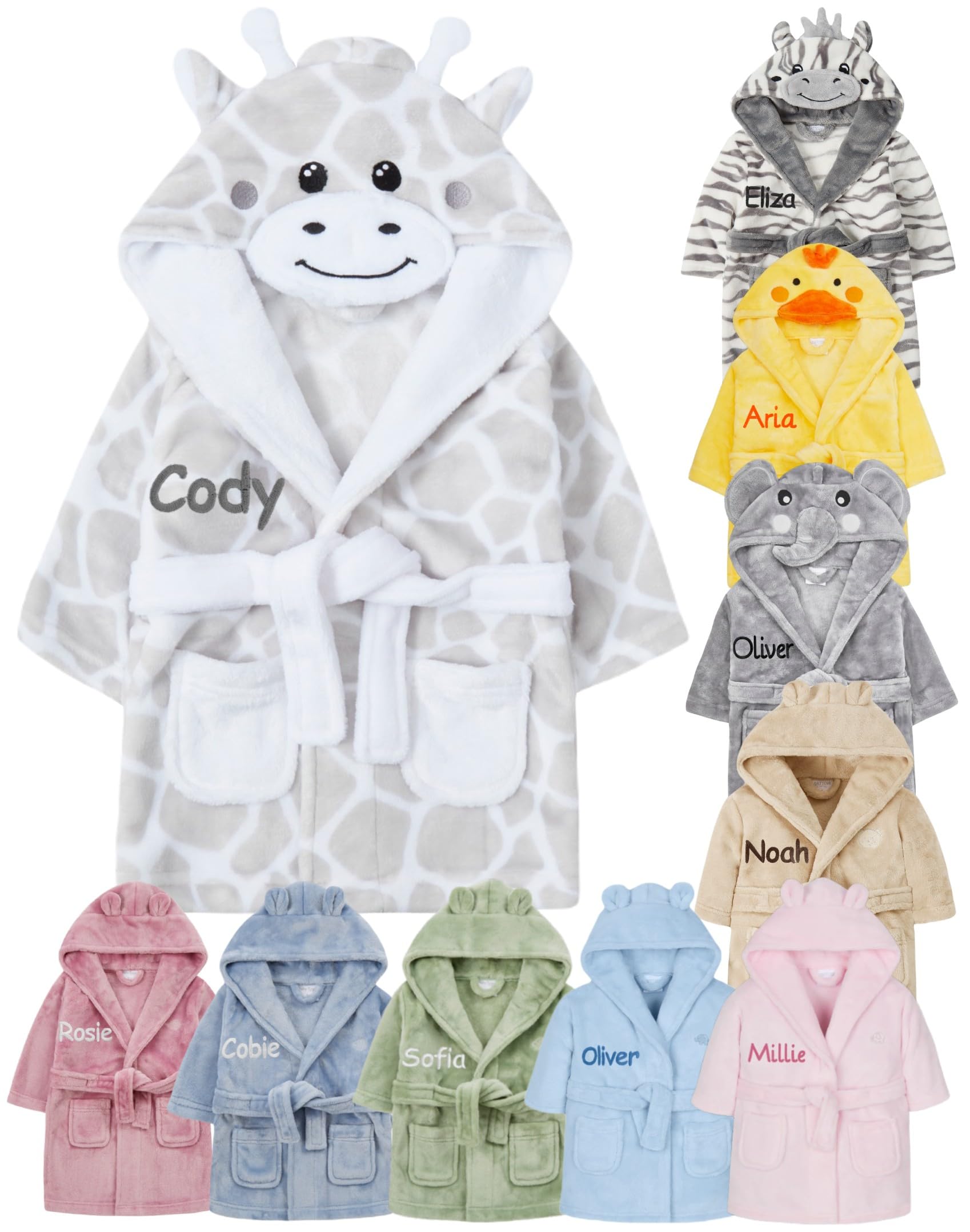Gembroidery Personalised Baby Bathrobe Hooded Fleece Dressing Gown Super Soft Gifts Bath Robe For Boys Girls Cute Teddy Ears 0-4 Years — view 17
